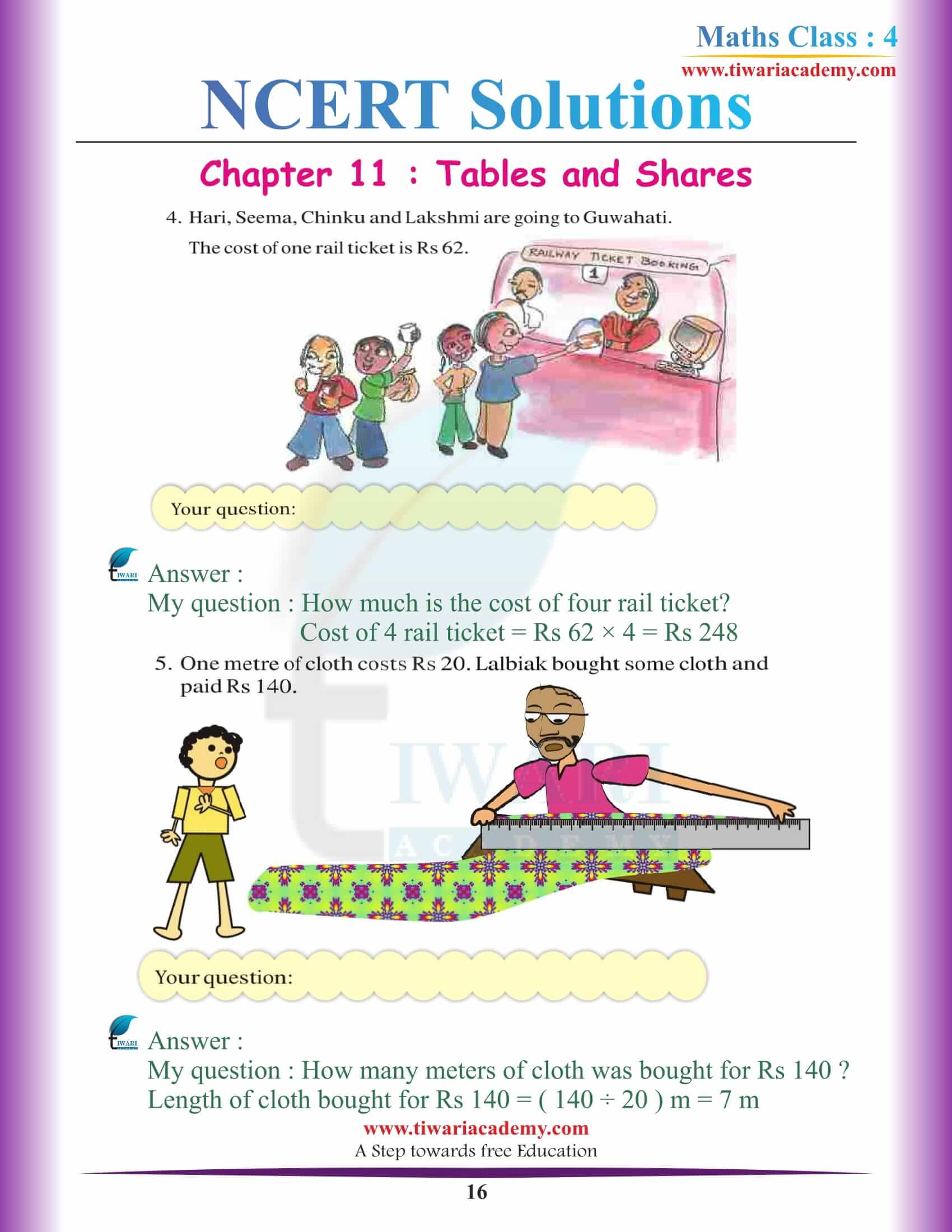 Class 4 Maths NCERT Chapter 11 Solutions free