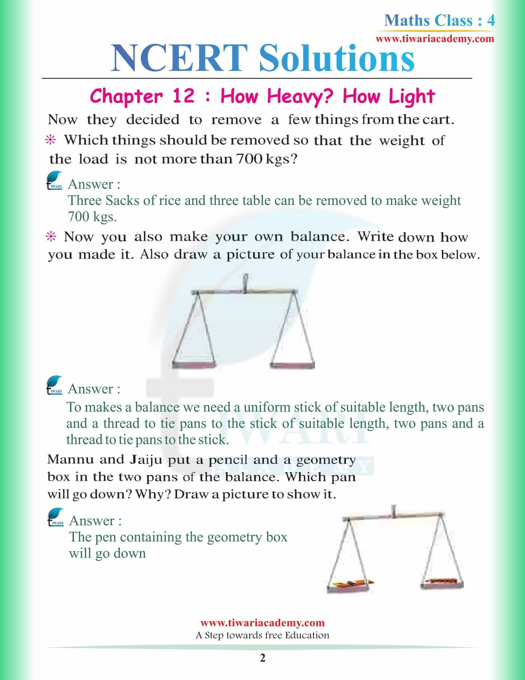 NCERT Solutions for Class 4 Maths Chapter 12