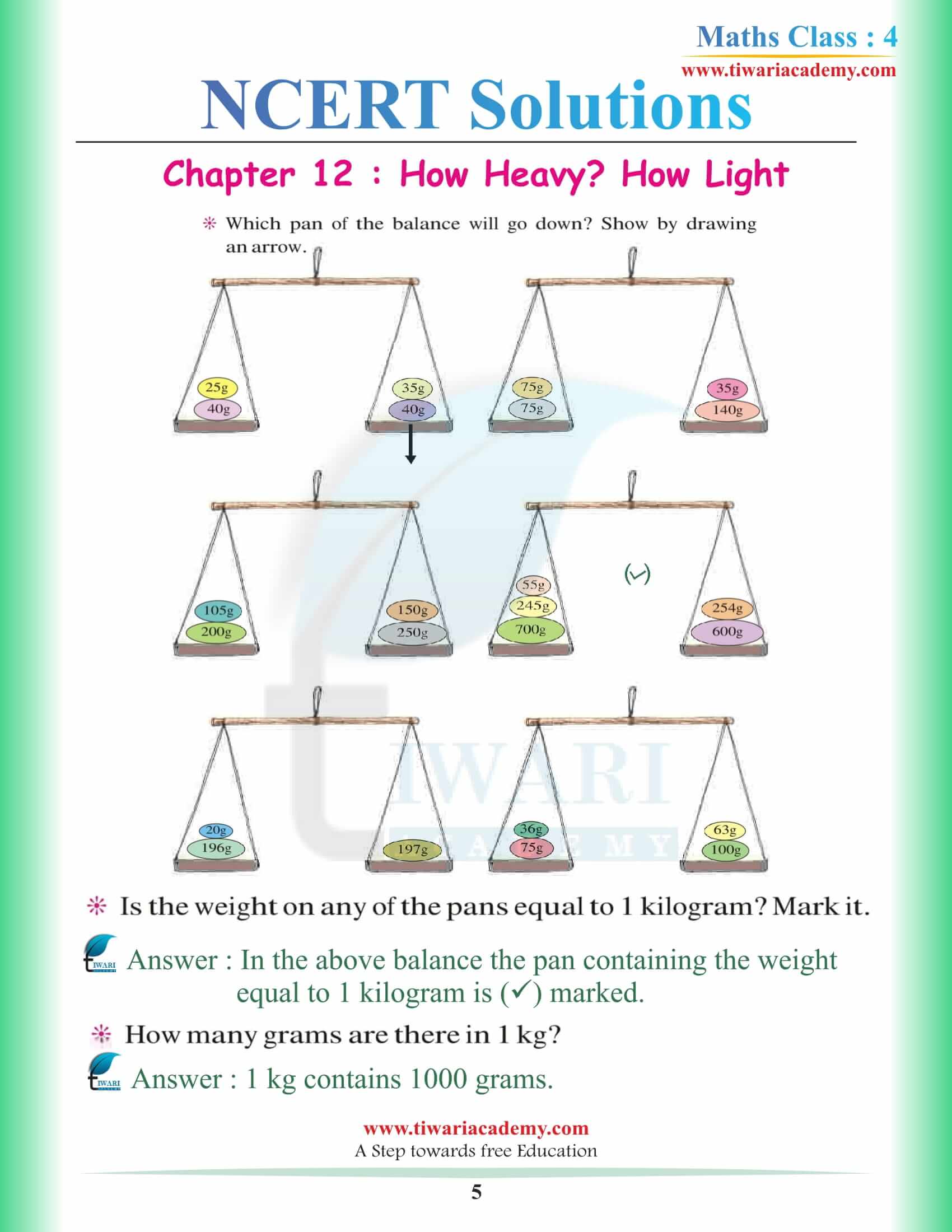 NCERT Solutions for Class 4 Maths Chapter 12 free pdf download