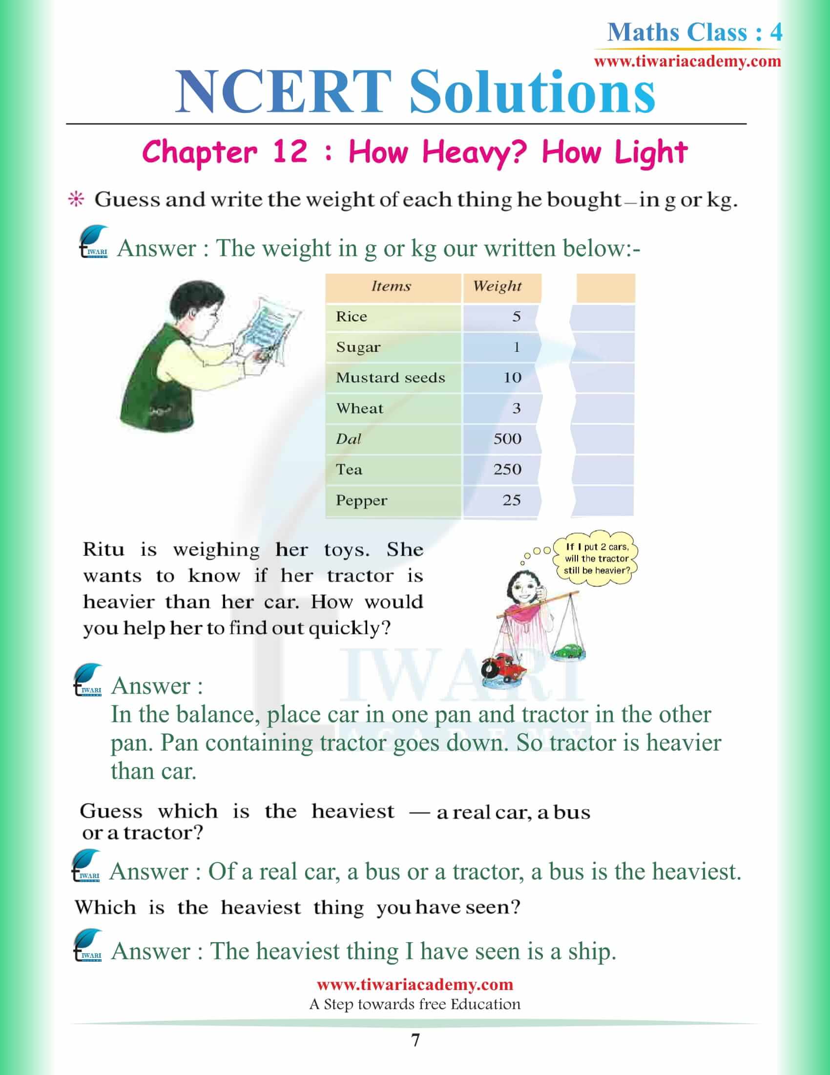 Class 4 Maths Chapter 12 answers