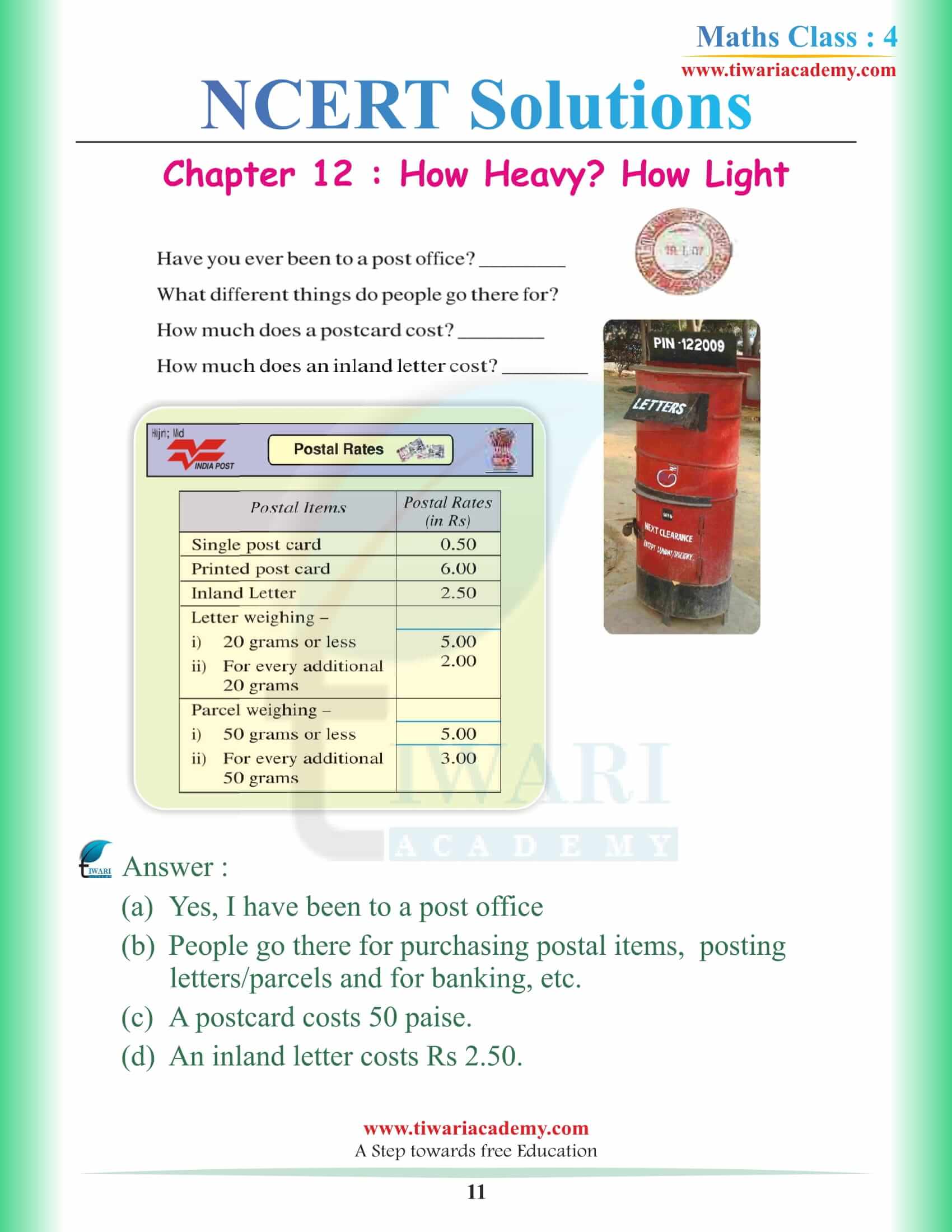 Class 4 Maths Chapter 12 Solutions guide free