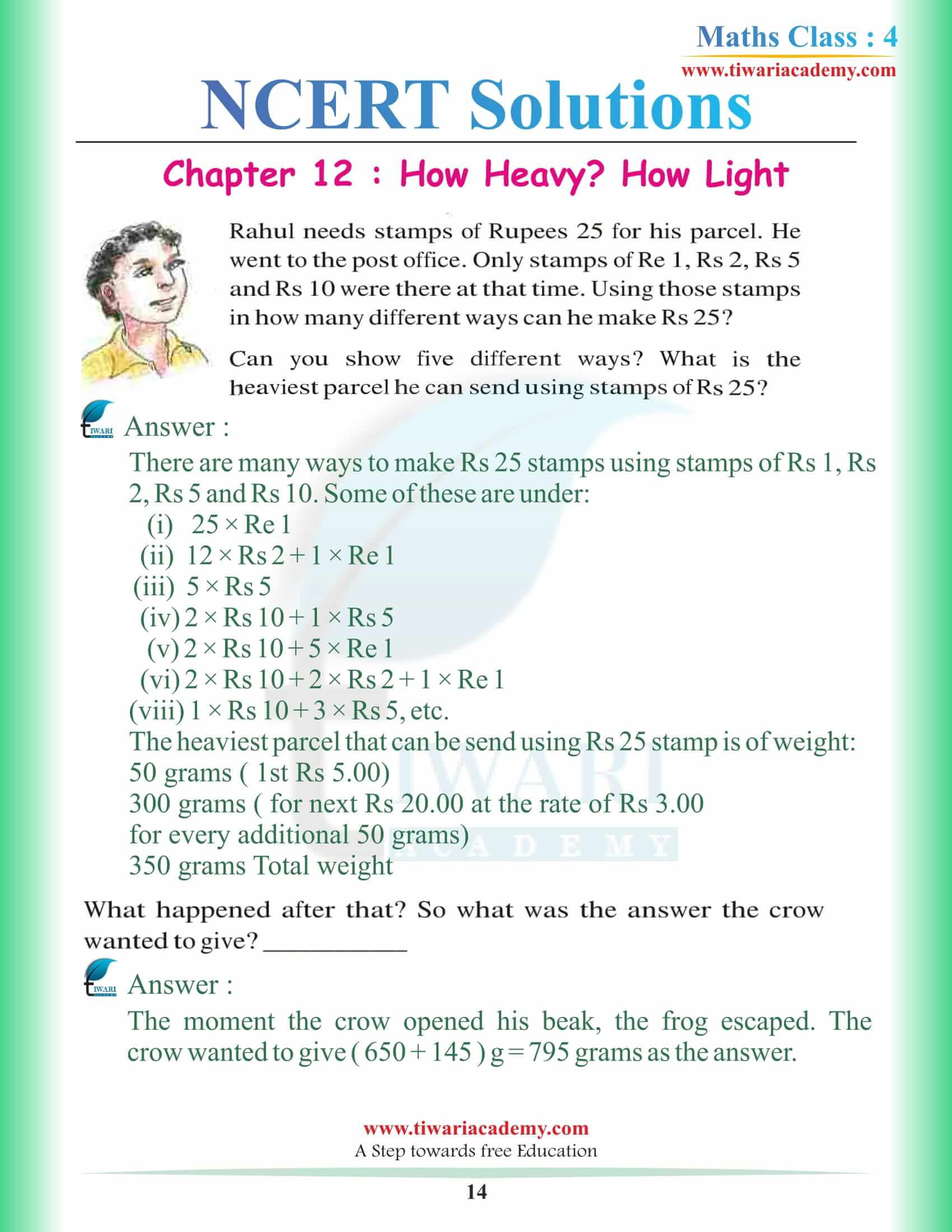 Class 4 Maths NCERT Chapter 12 Solutions English Medium