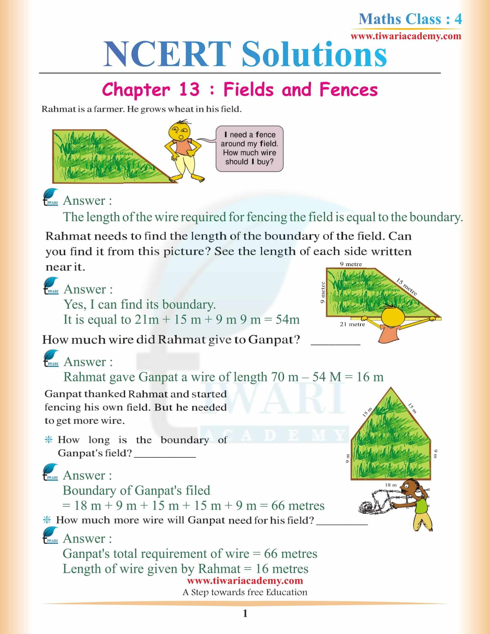 NCERT Solutions for Class 4 Maths Chapter 13 Fields and Fences