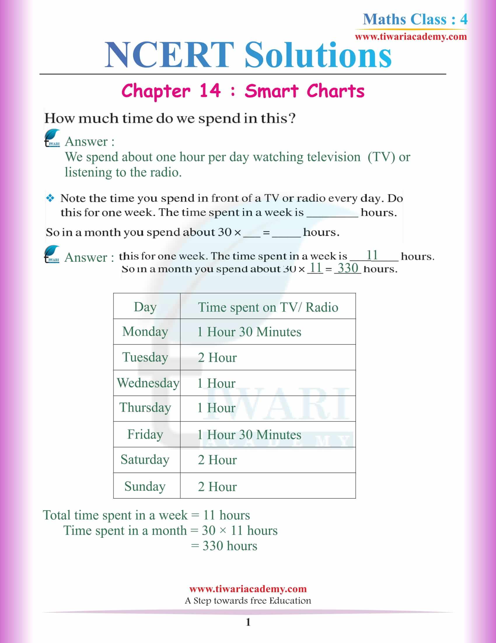 NCERT Solutions for Class 4 Maths Chapter 14 Smart Charts