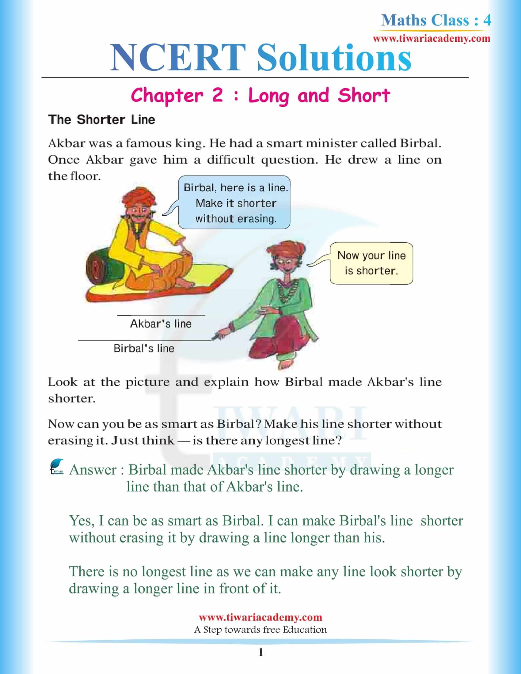 NCERT Solutions for Class 4 Maths Chapter 2 Long and Short
