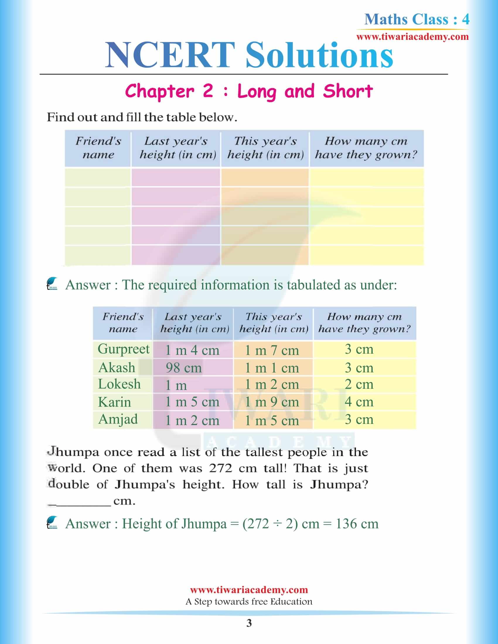 NCERT Solutions for Class 4 Maths Chapter 2