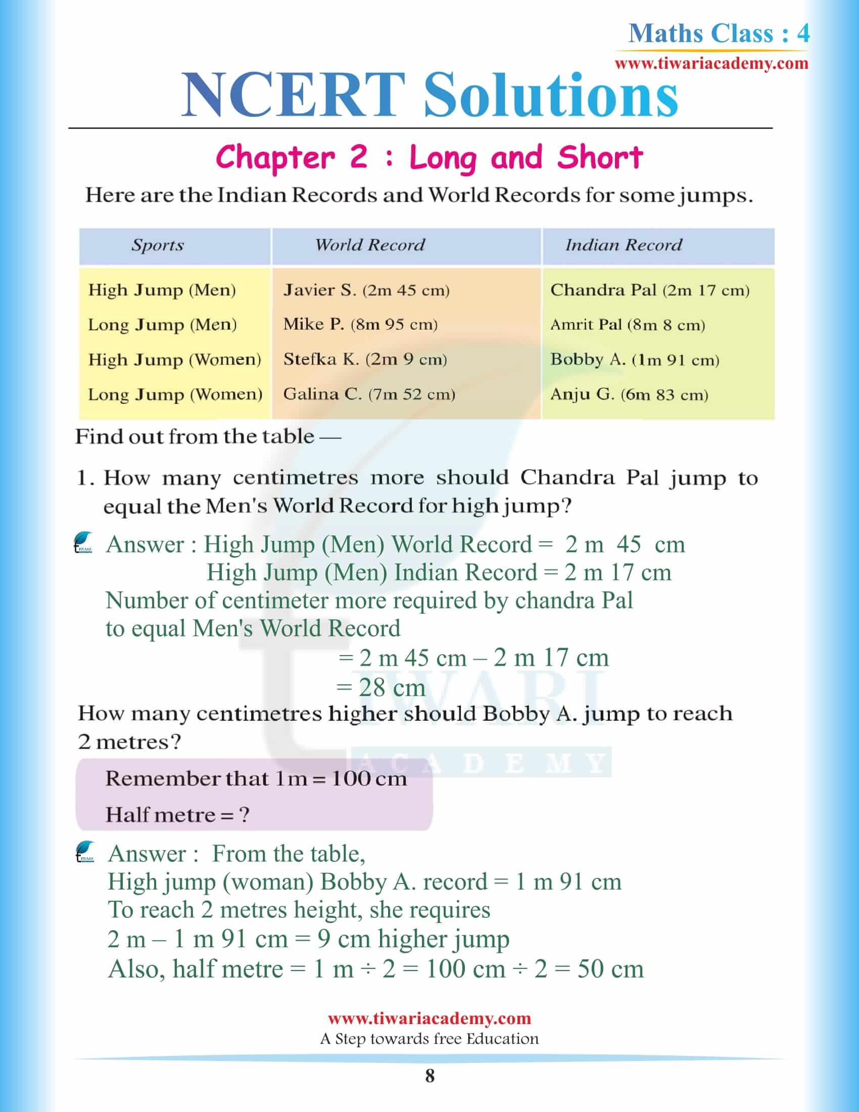 Class 4 Maths NCERT Chapter 2 Solutions in English Medium