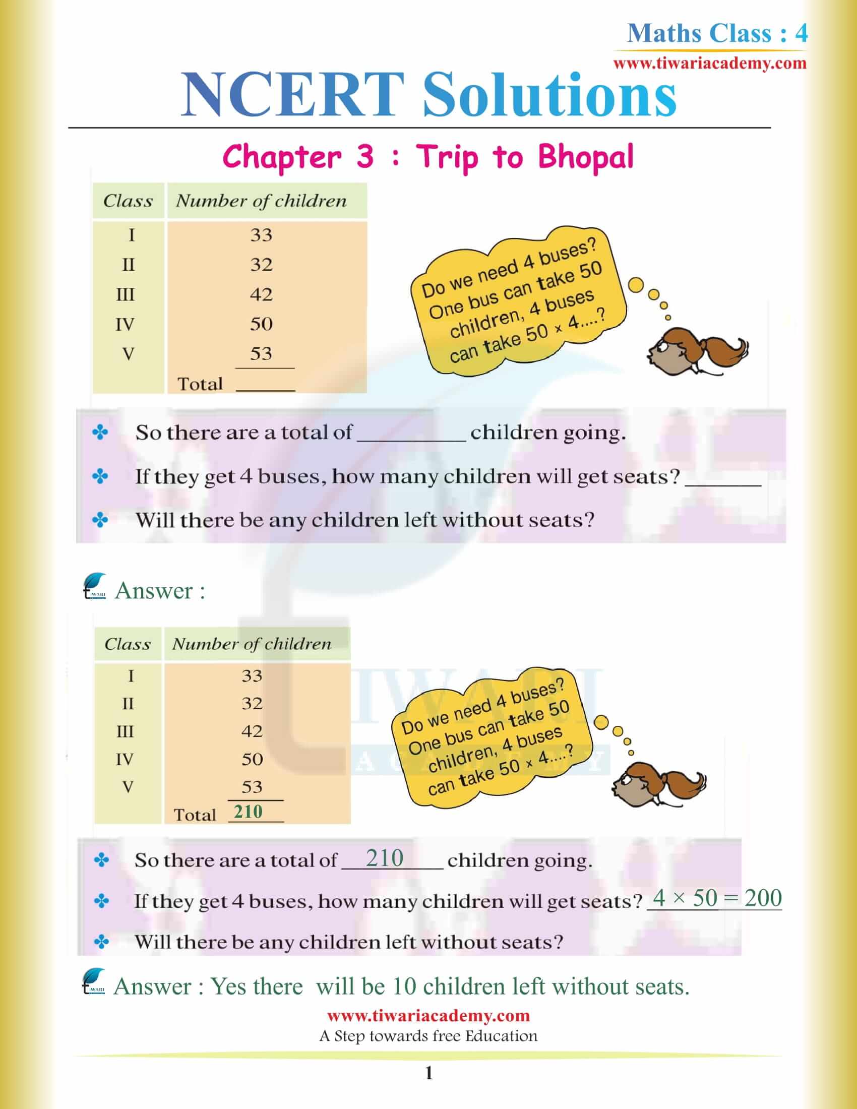 NCERT Solutions for Class 4 Maths Chapter 3 A Trip to Bhopal