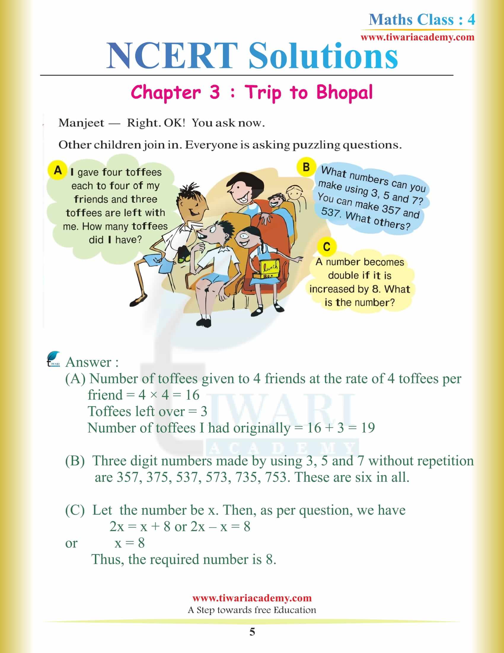 NCERT Solutions for Class 4 Maths Chapter 3 free