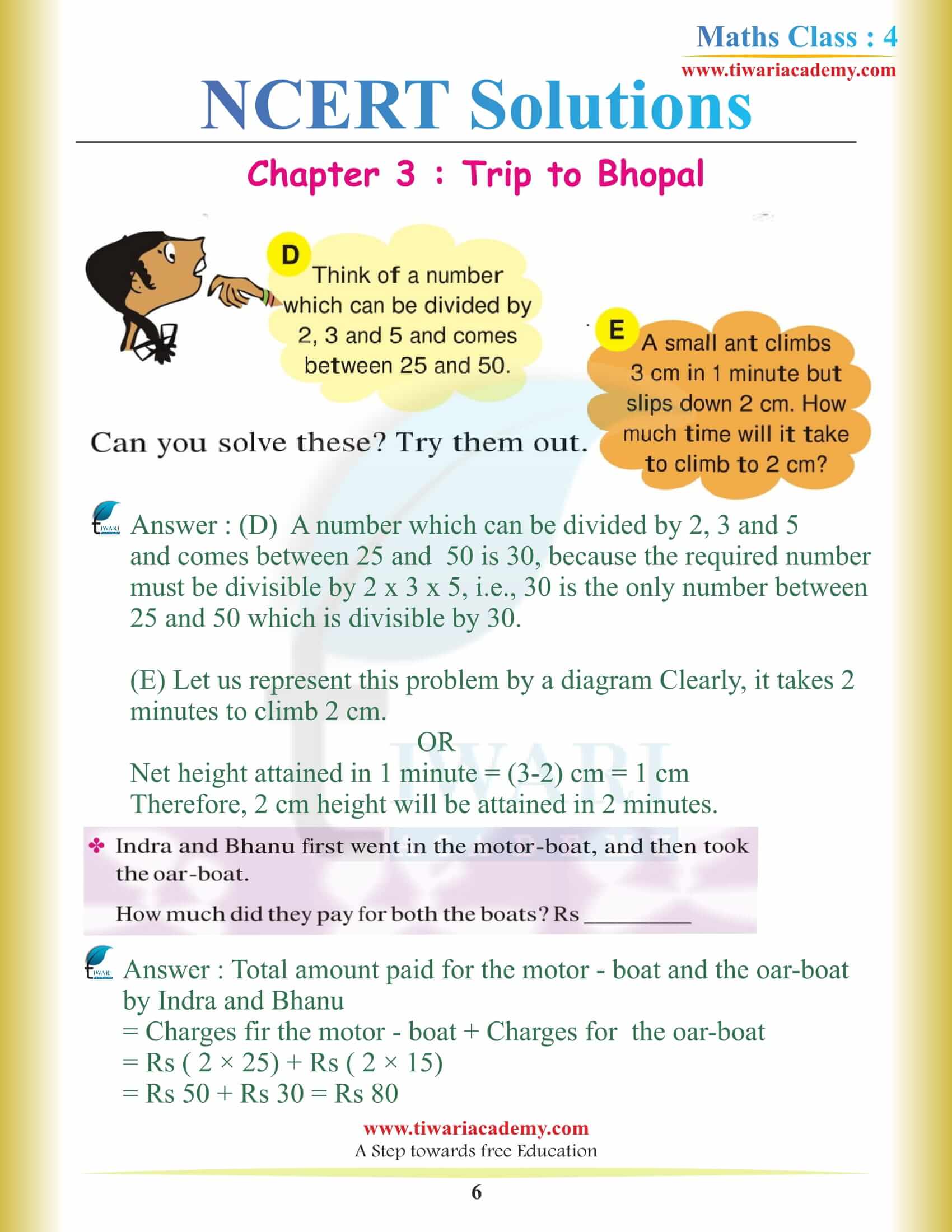 NCERT Solutions for Class 4 Maths Chapter 3 download