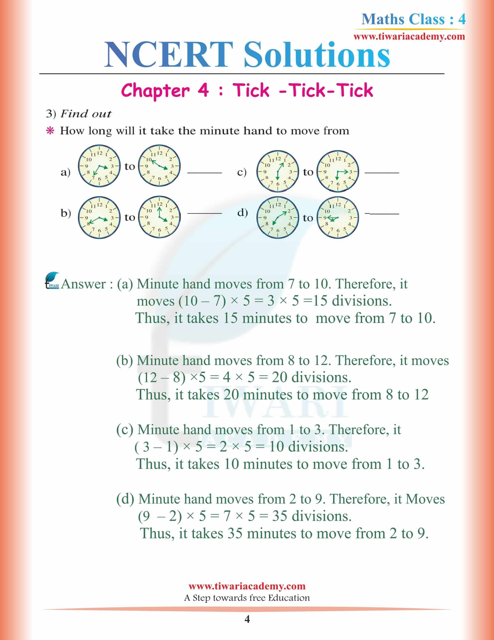 NCERT Solutions for Class 4 Maths Chapter 4 in English Medium