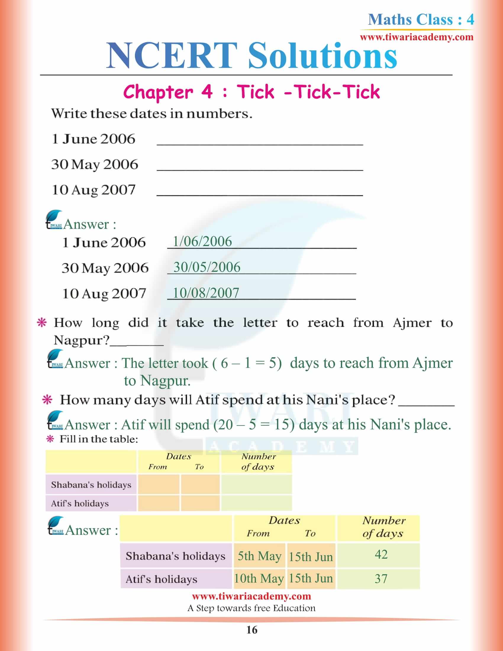 Grade 4 Maths NCERT Chapter 4 Solutions free