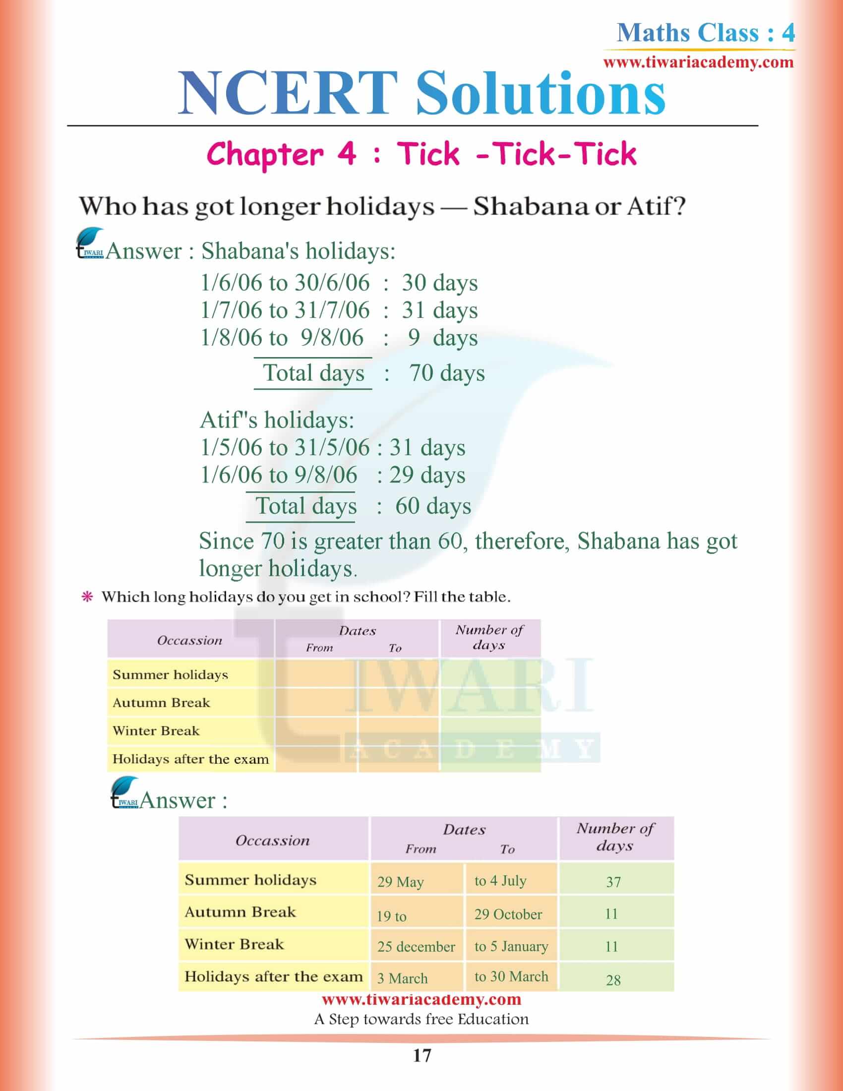 Grade 4 Maths NCERT Chapter 4 Solutions download free