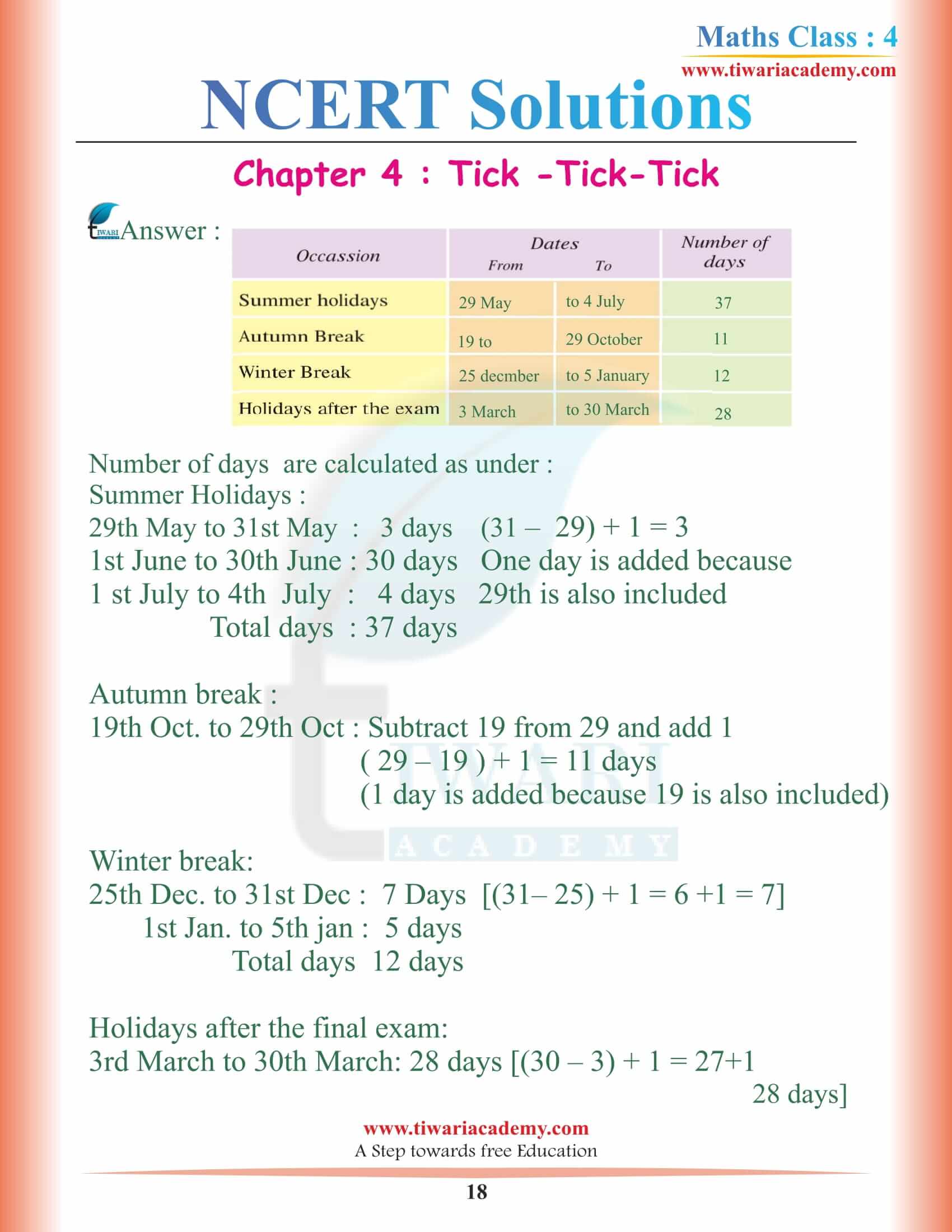 Grade 4 Maths NCERT Chapter 4 Solutions all question answers