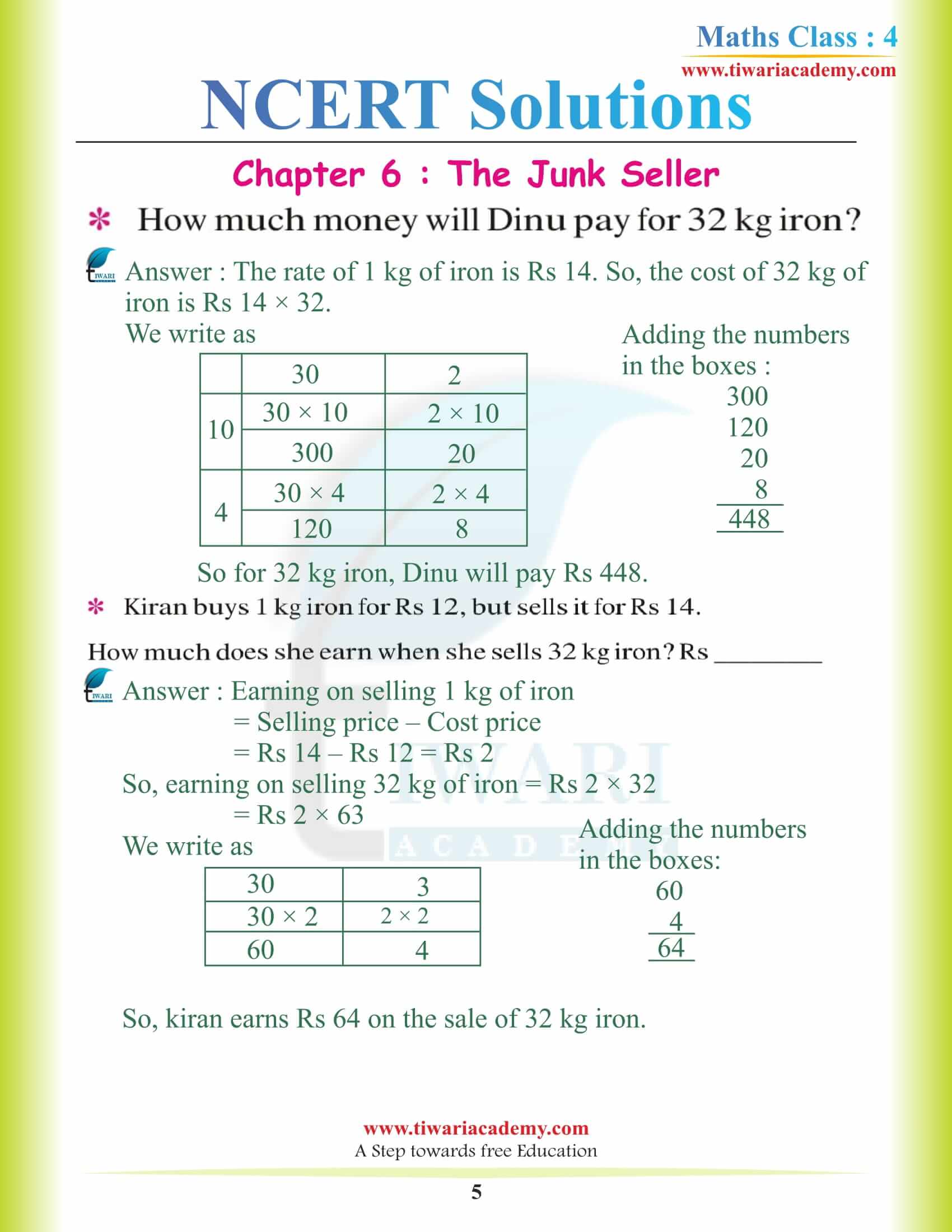 Class 4 Maths NCERT Chapter 6 in PDF