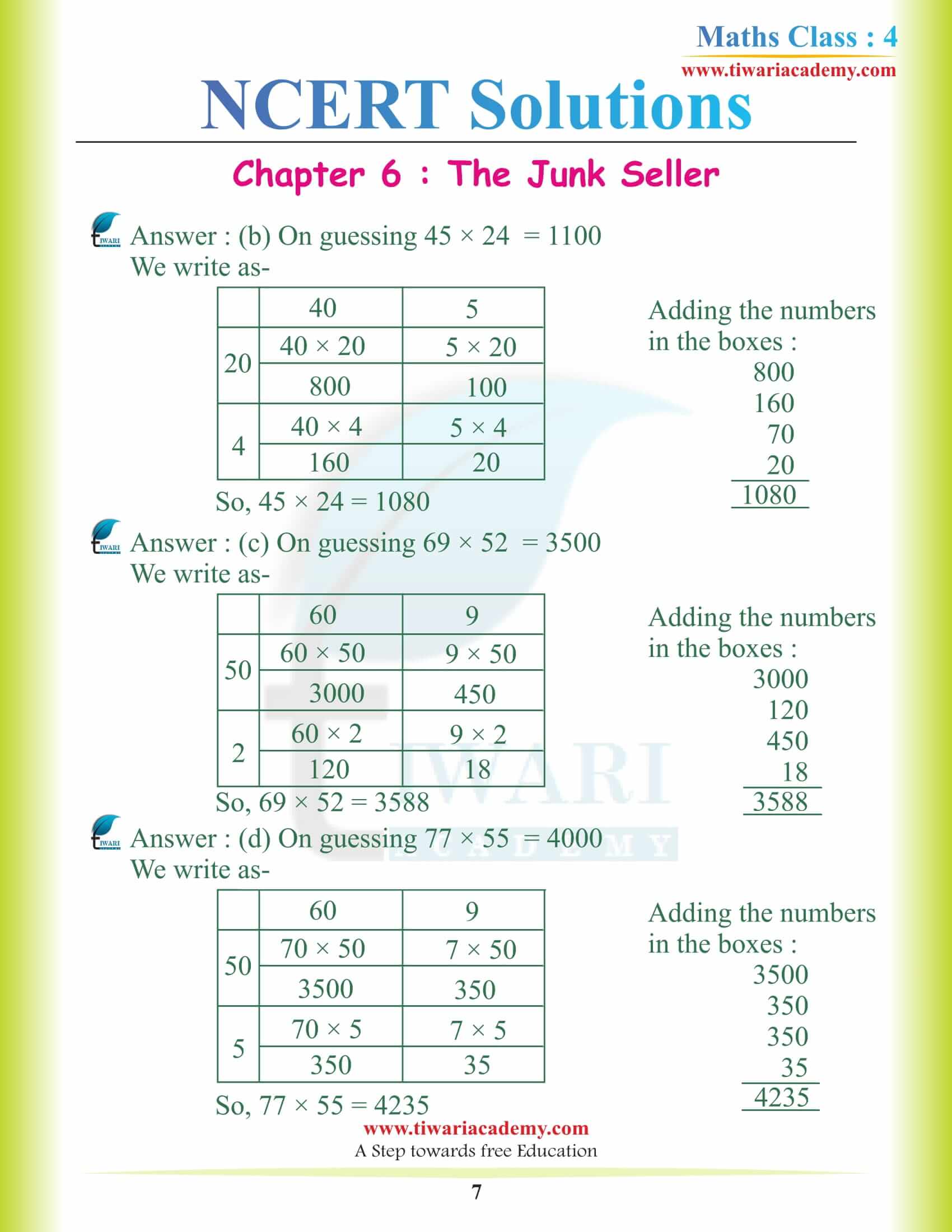 Class 4 Maths NCERT Chapter 6 in English Medium