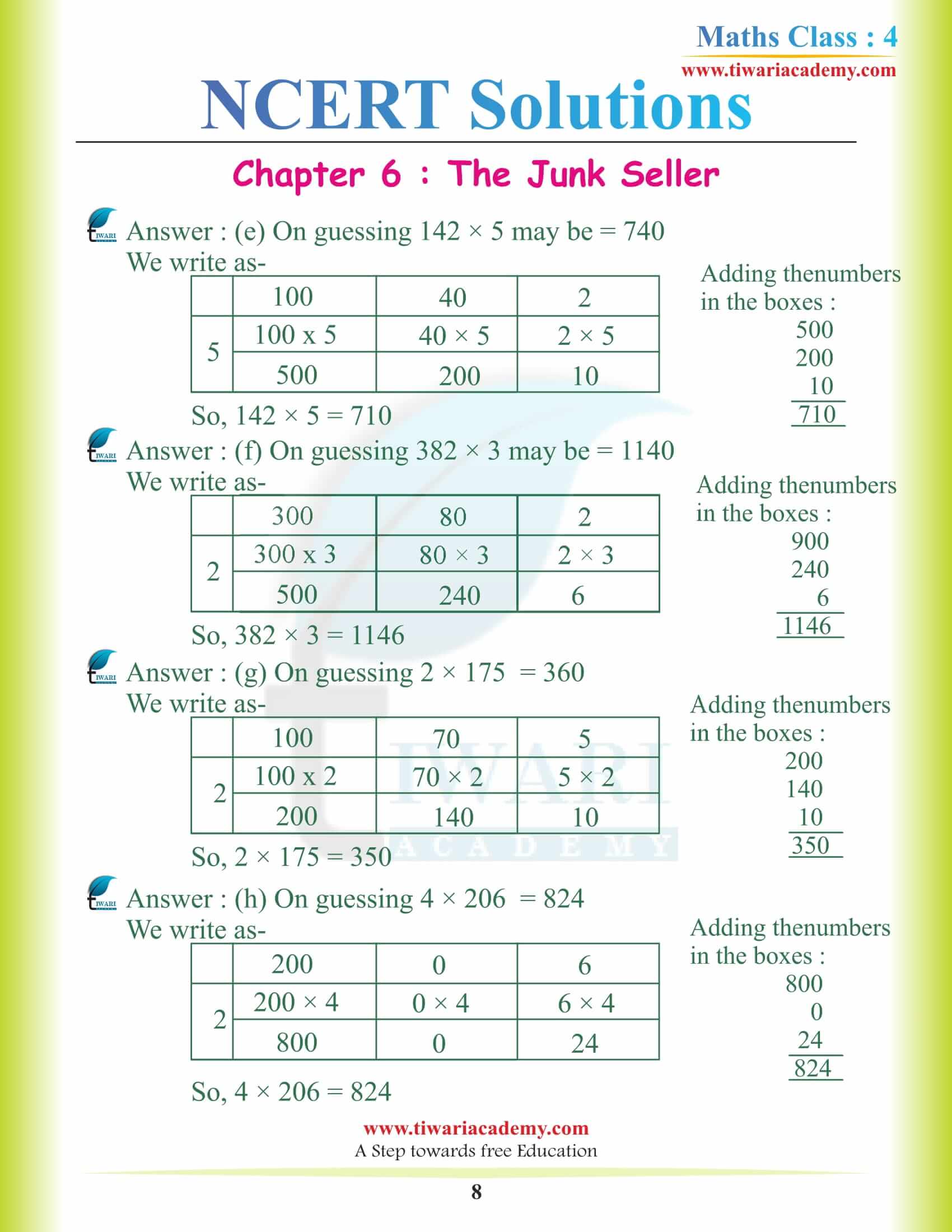 Class 4 Maths NCERT Chapter 6 free download