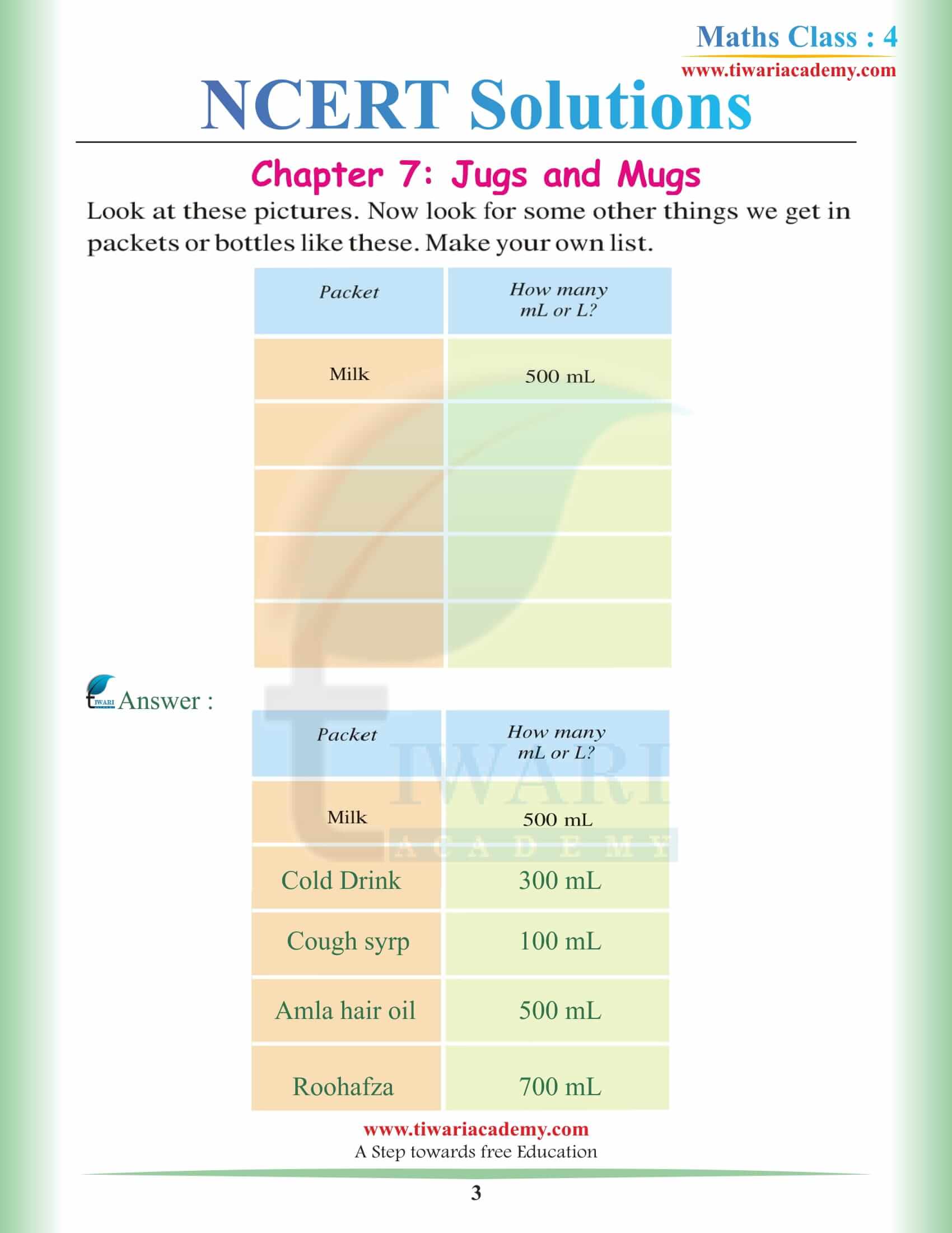 NCERT Solutions for Class 4 Maths Chapter 7 in PDF