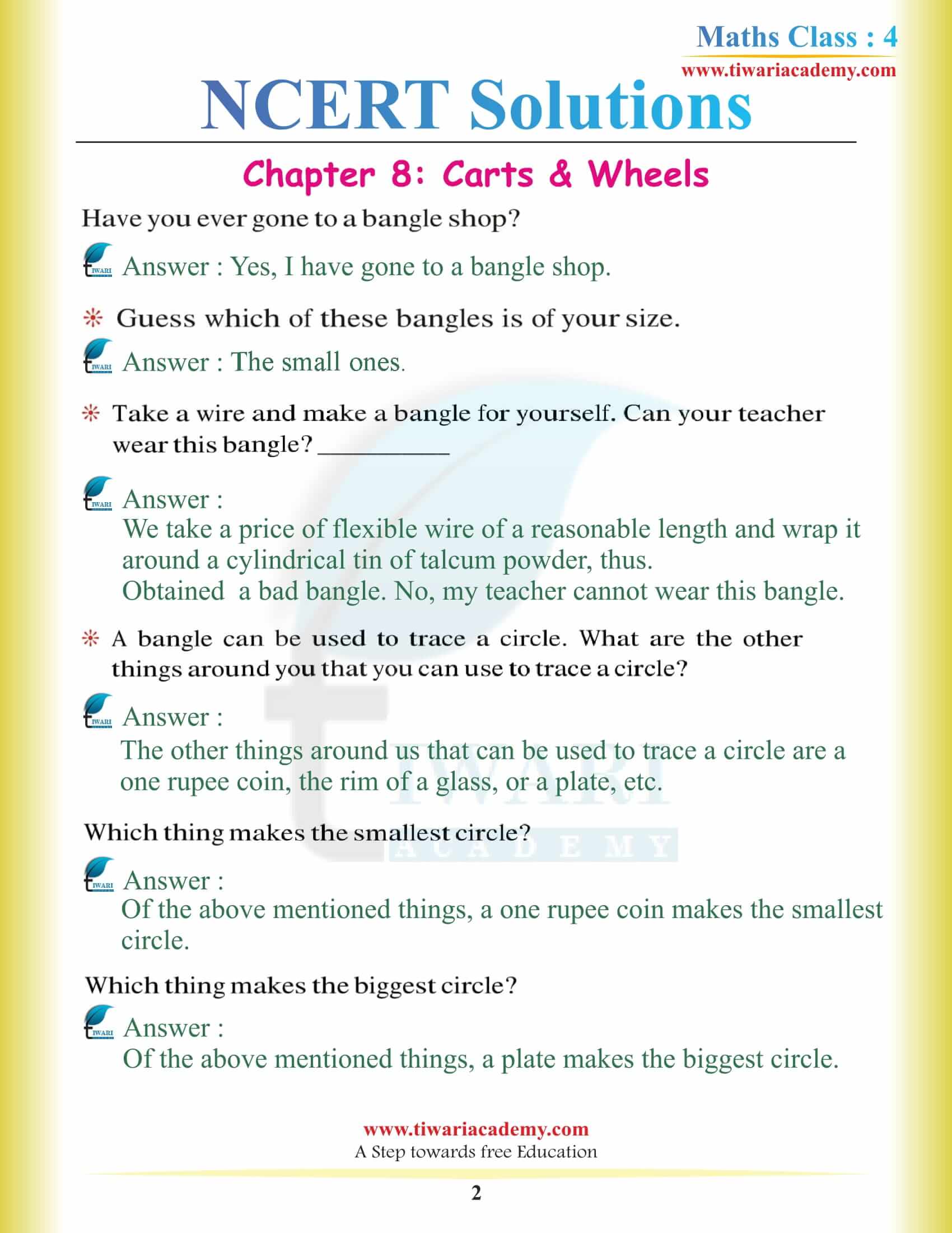 NCERT Solutions for Class 4 Maths Chapter 8