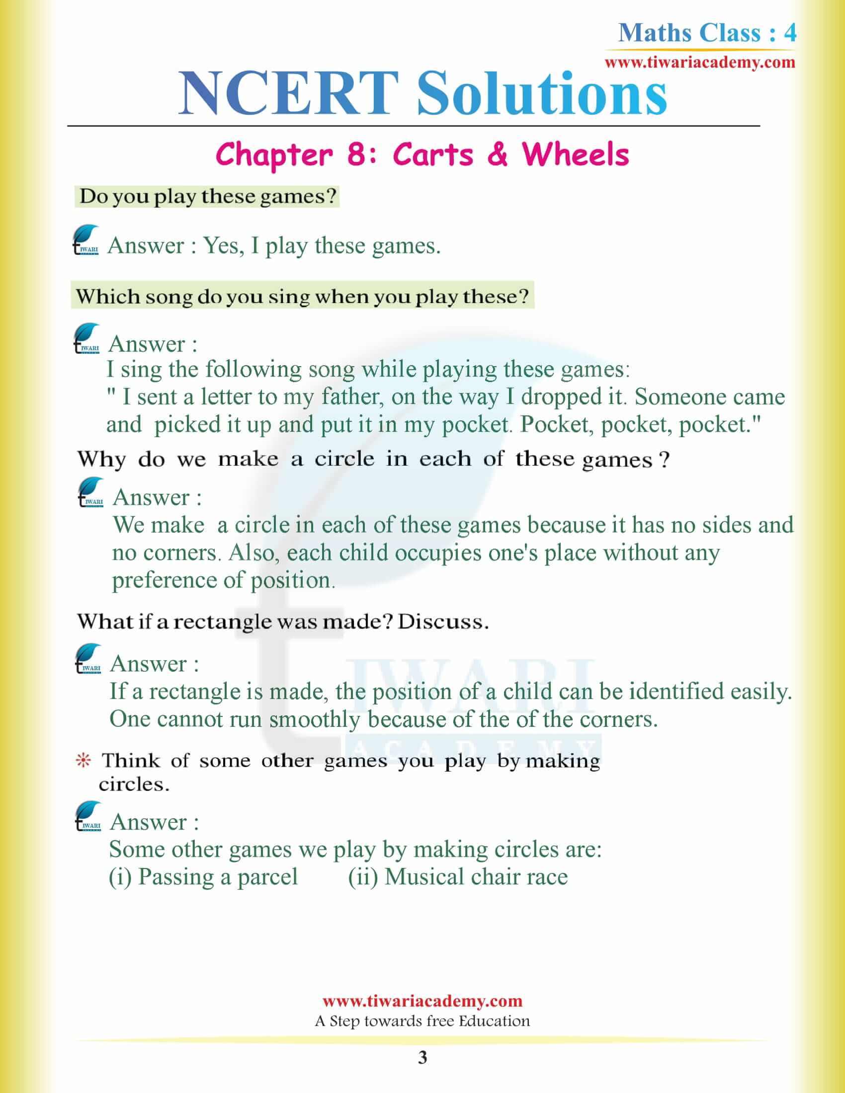 NCERT Solutions for Class 4 Maths Chapter 8 in PDF