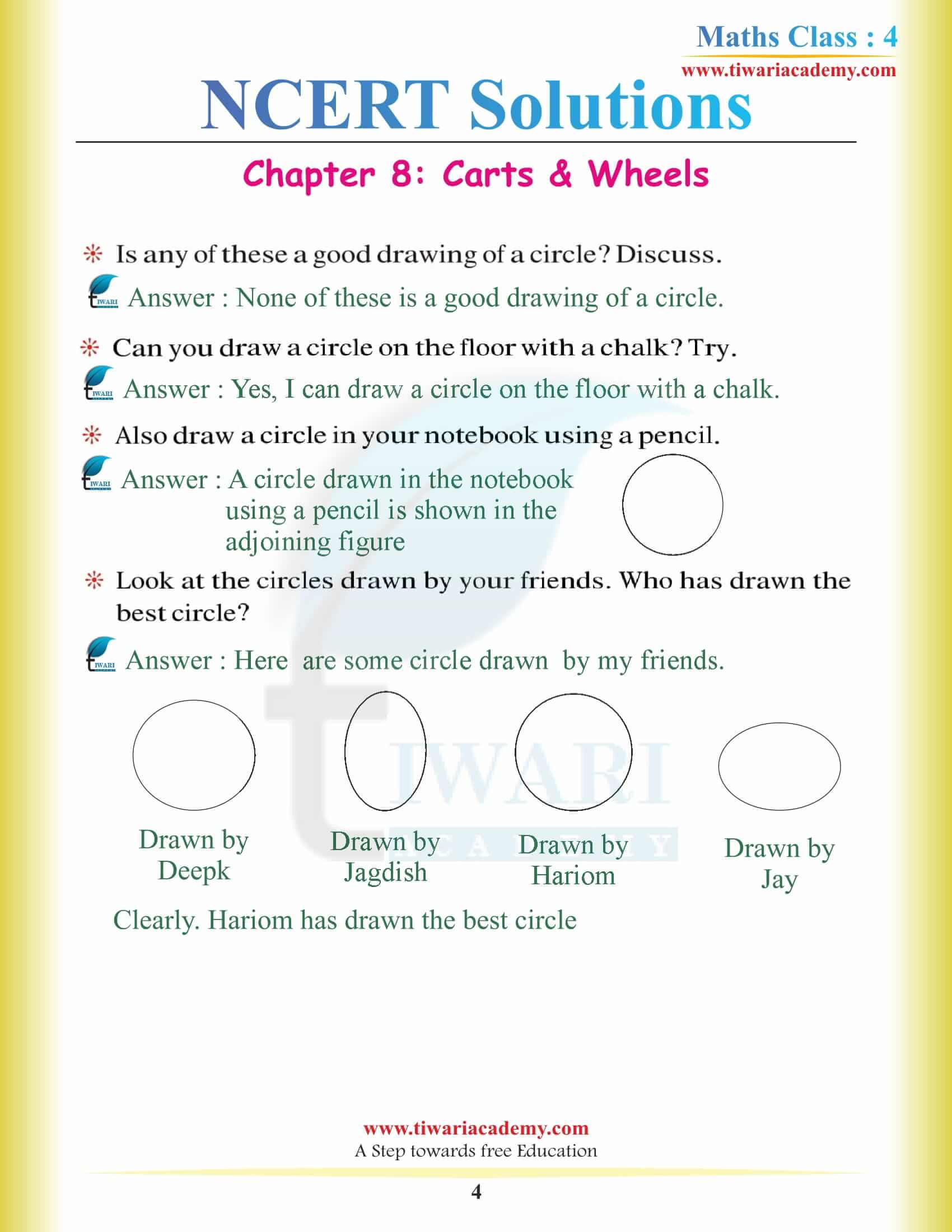 NCERT Solutions for Class 4 Maths Chapter 8 in English Medium