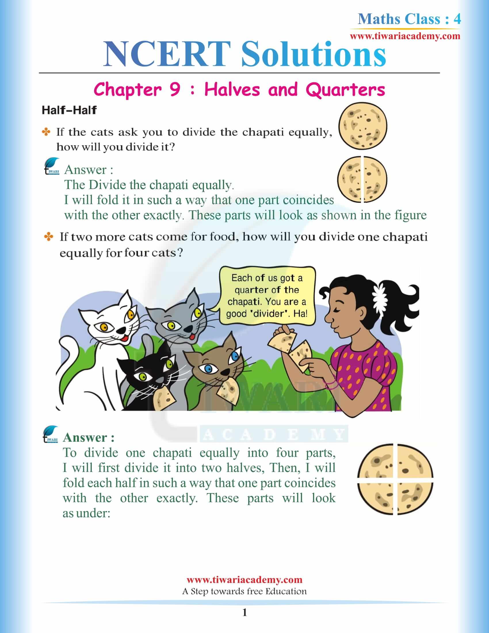 NCERT Solutions for Class 4 Maths Chapter 9 Halves and Quarters