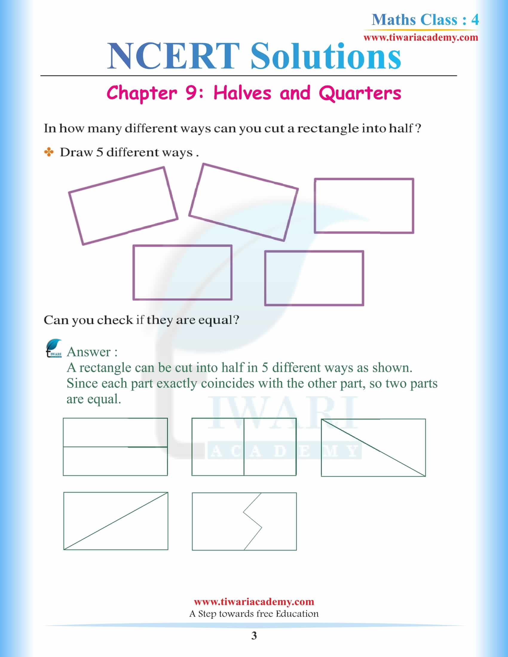 NCERT Solutions for Class 4 Maths Chapter 9 in English Medium