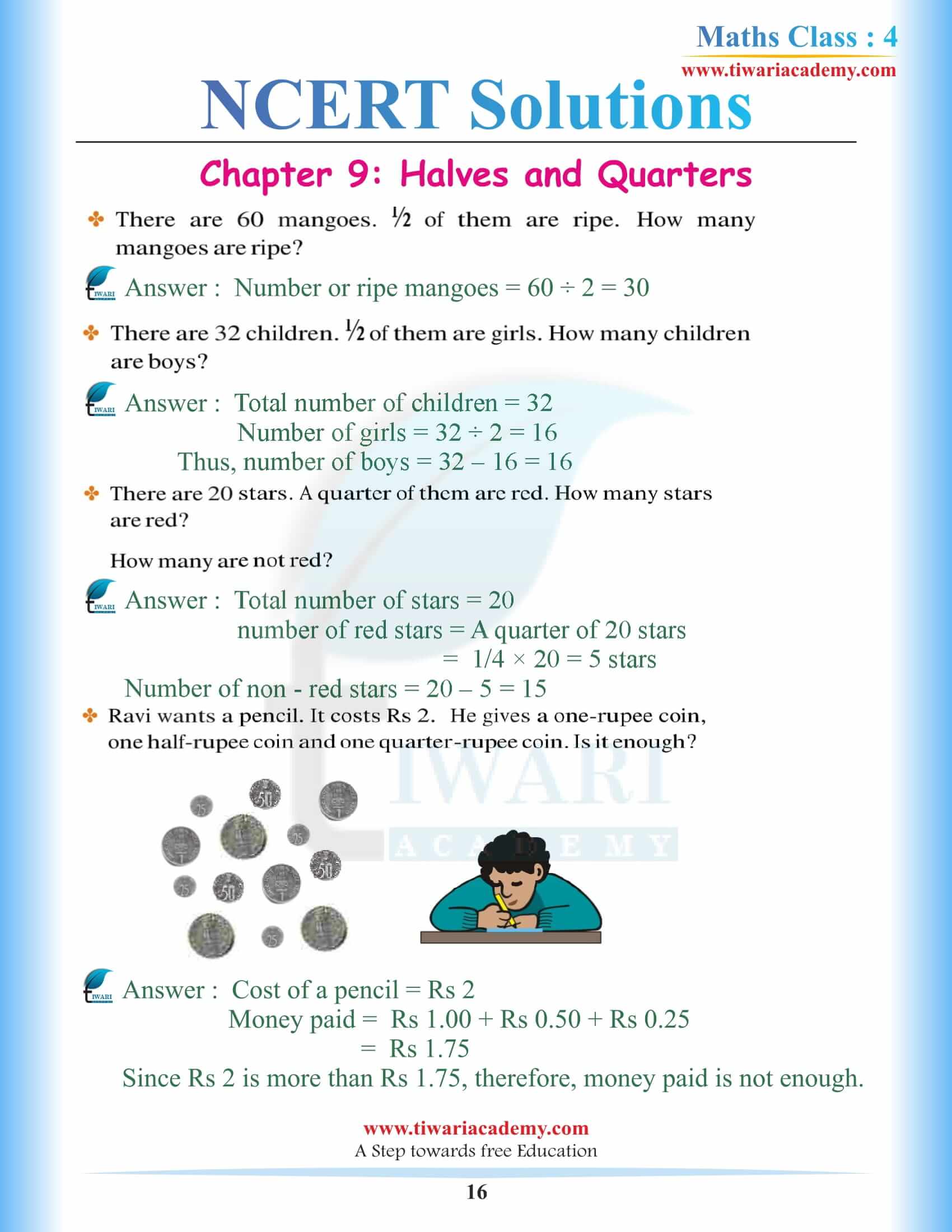 Standard 4th Maths NCERT Chapter 9 Solutions English Medium pdf