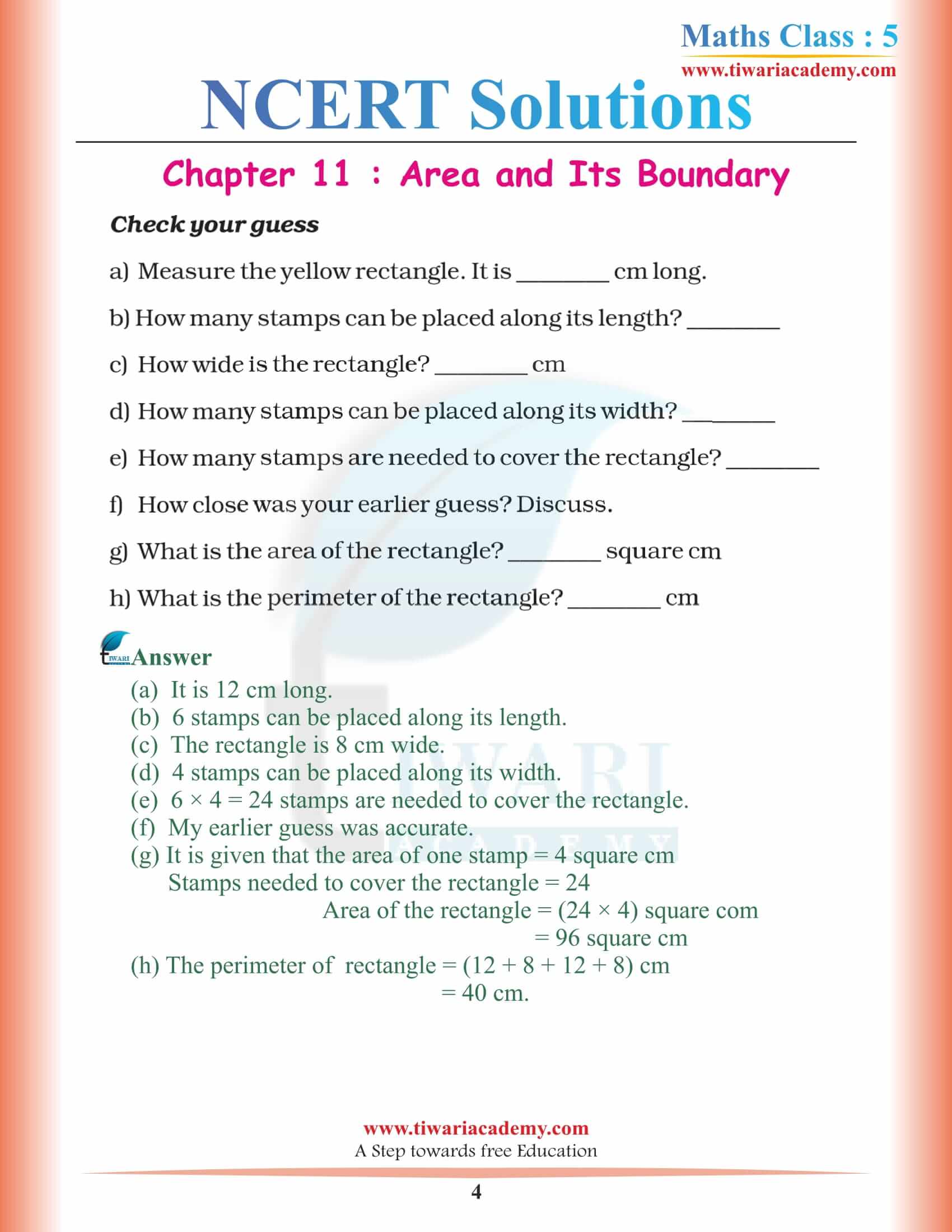 NCERT Solutions for Class 5 Maths Chapter 11 PDF file