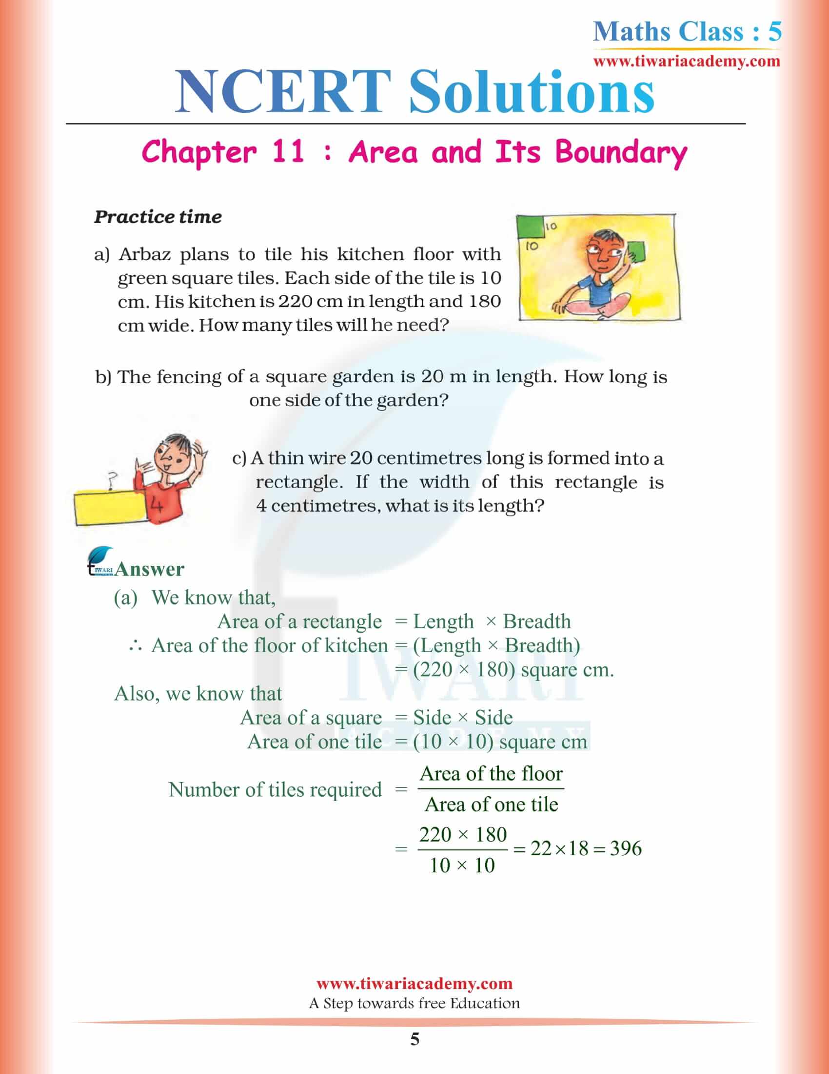 NCERT Solutions for Class 5 Maths Chapter 11 Free Download
