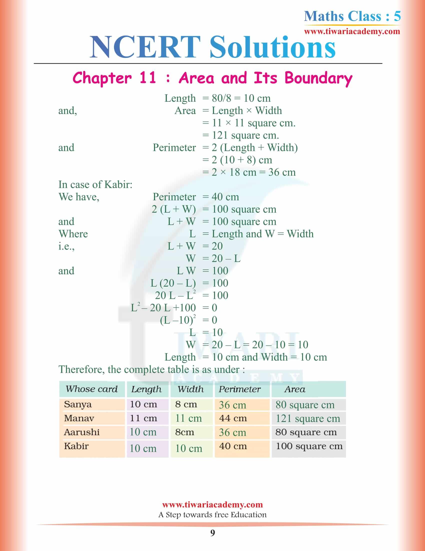 Class 5 Maths Chapter 11 in PDF sols