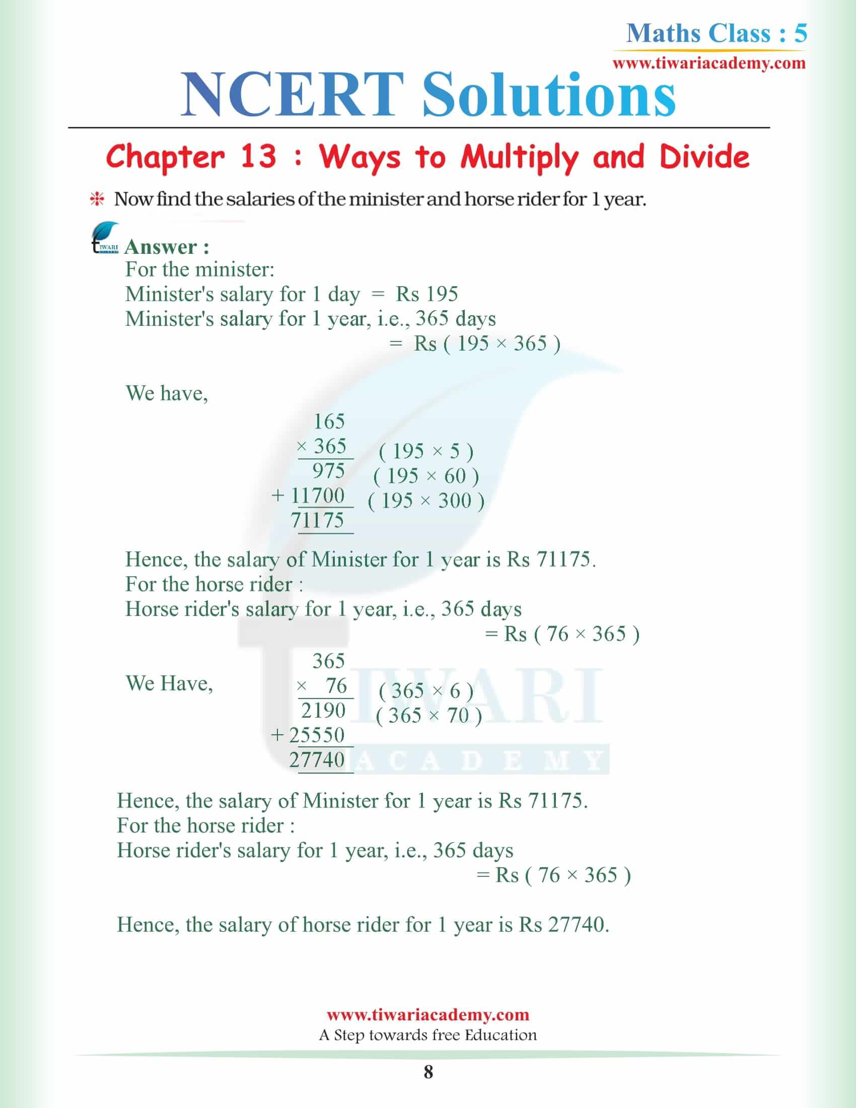 Class 5 Maths Chapter 13 Solutions in PDF file