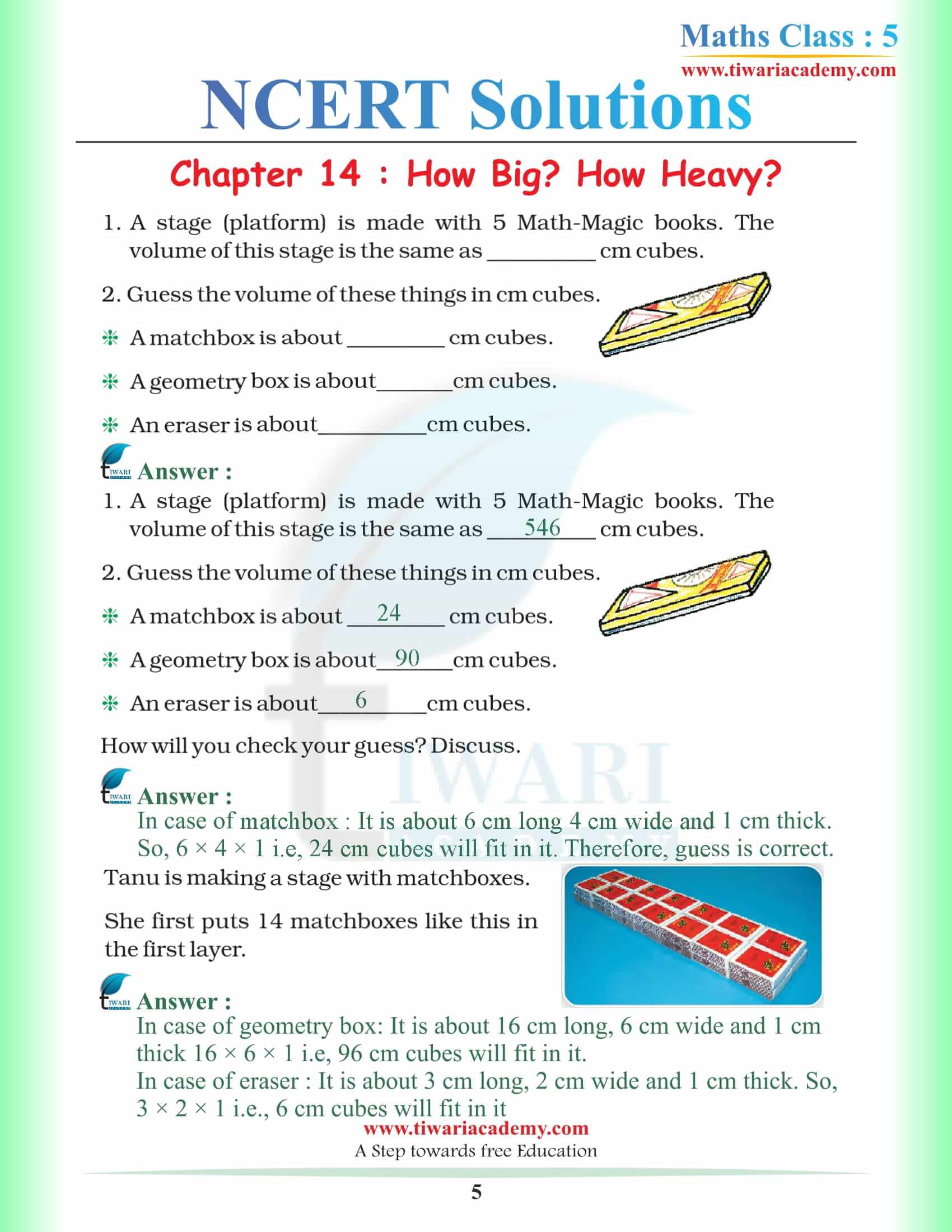 NCERT Solutions for Class 5 Maths Chapter 14 free