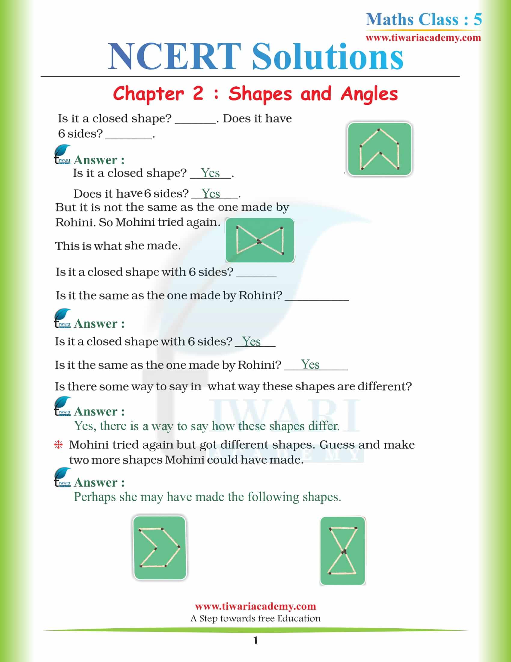 NCERT Solutions for Class 5 Maths Chapter 2 Shapes and Angles