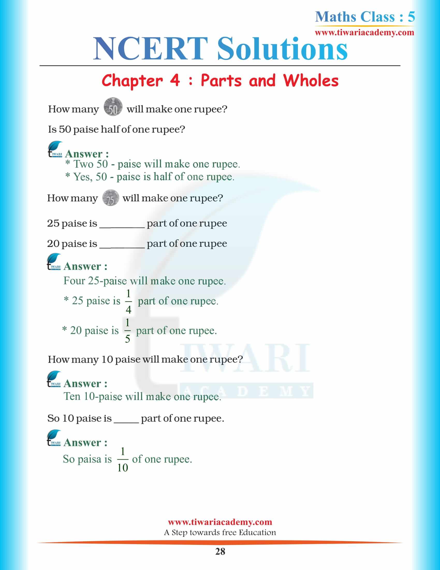 5th Maths Maths Chapter 4 Question Answers updated