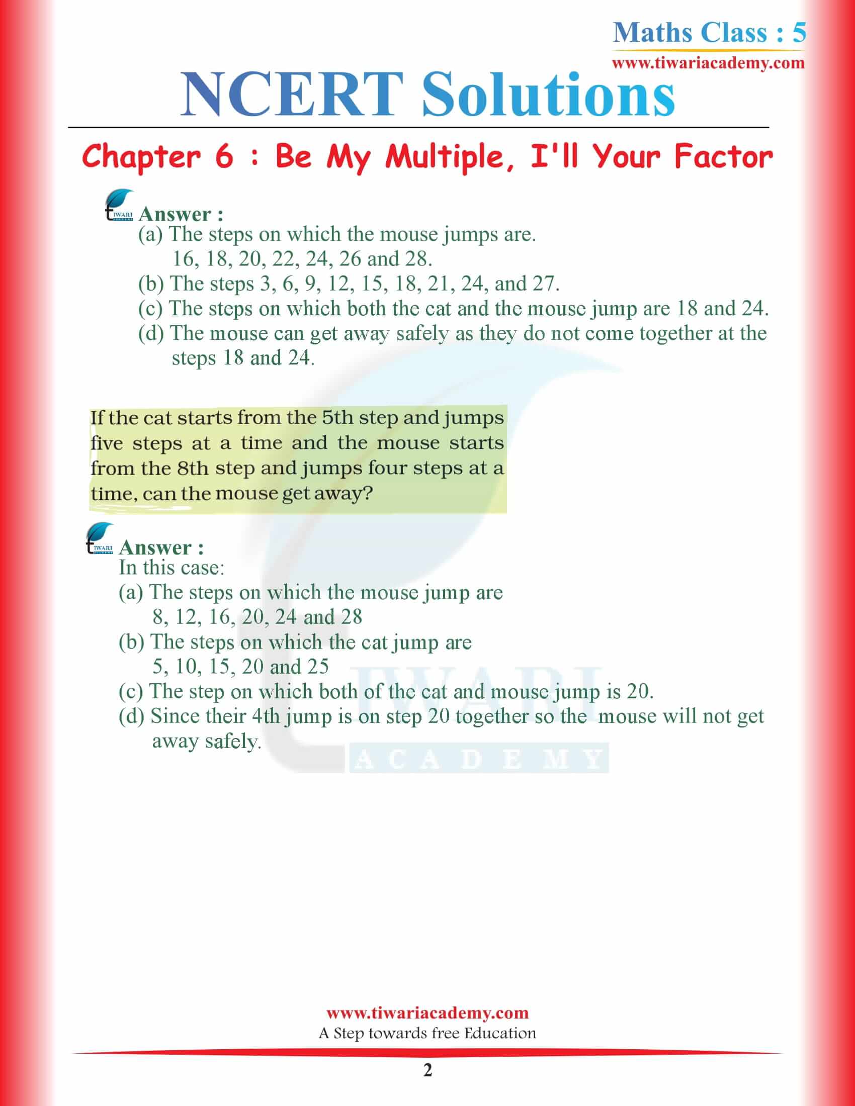 NCERT Solutions for Class 5 Maths Chapter 6 Be My Multiple