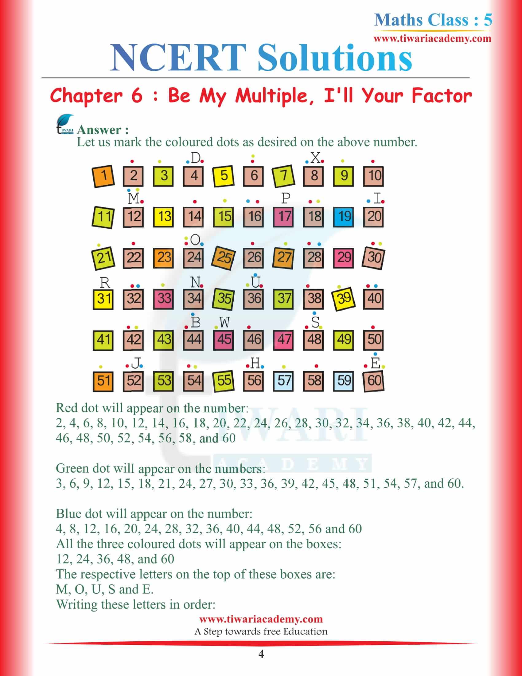 NCERT Solutions for Class 5 Maths Chapter 6 Factor and Multiples