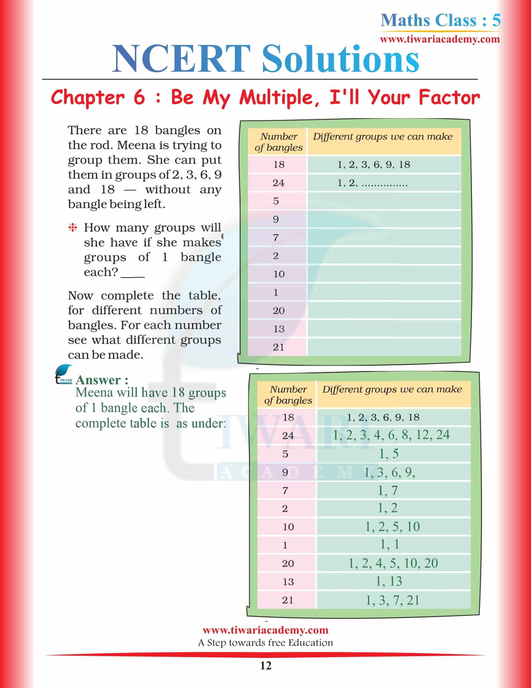 Class 5 Maths Chapter 6 Solutions CBSE