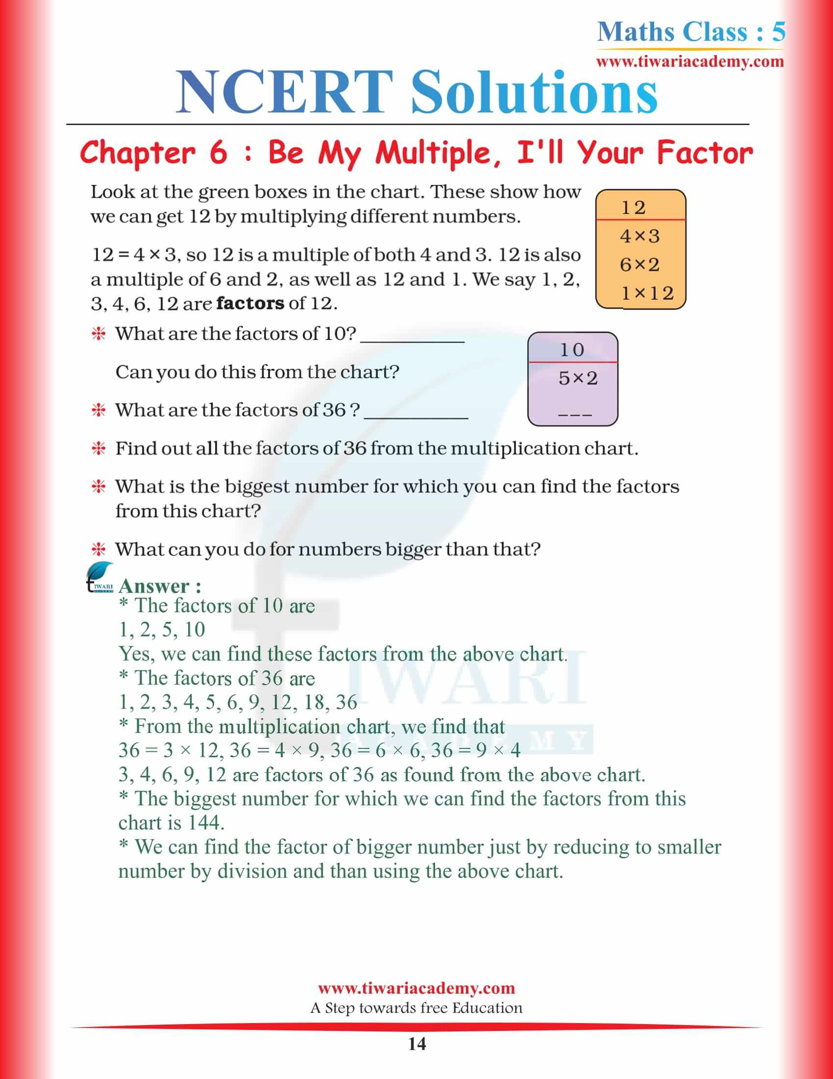 Class 5 Maths Chapter 6 Solutions in English Medium
