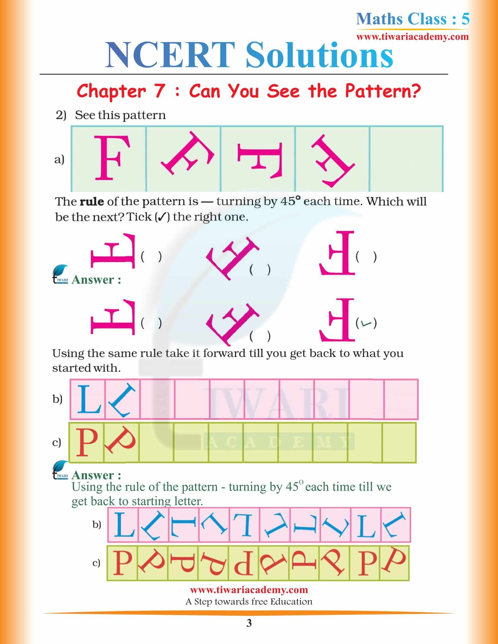NCERT Solutions for Class 5 Maths Chapter 7 in English Medium
