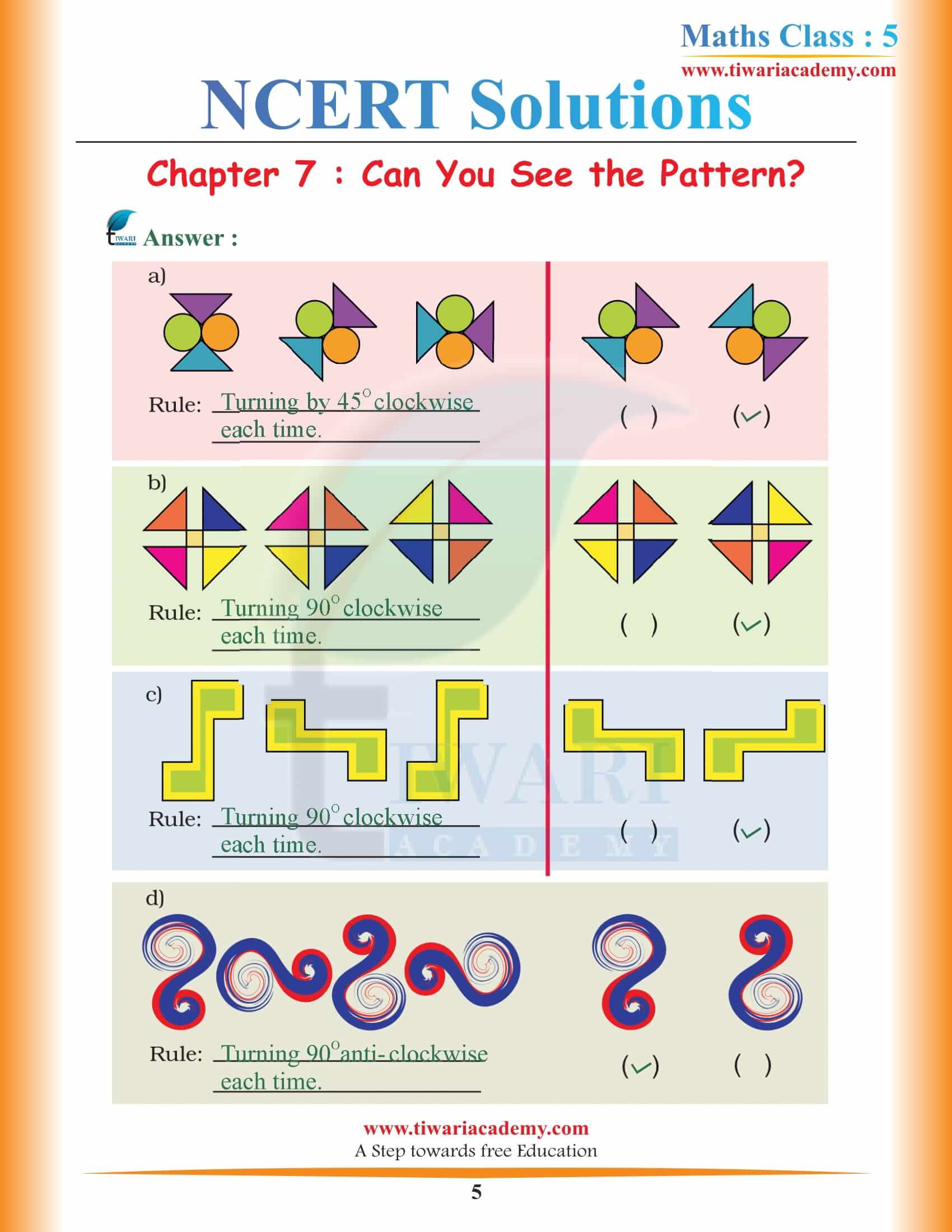NCERT Solutions for Class 5 Maths Chapter 7 free