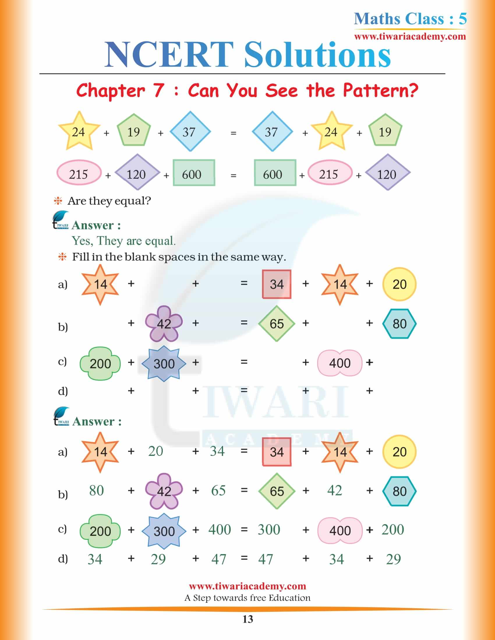 Class 5 Maths Chapter 7 NCERT Solutions in PDF