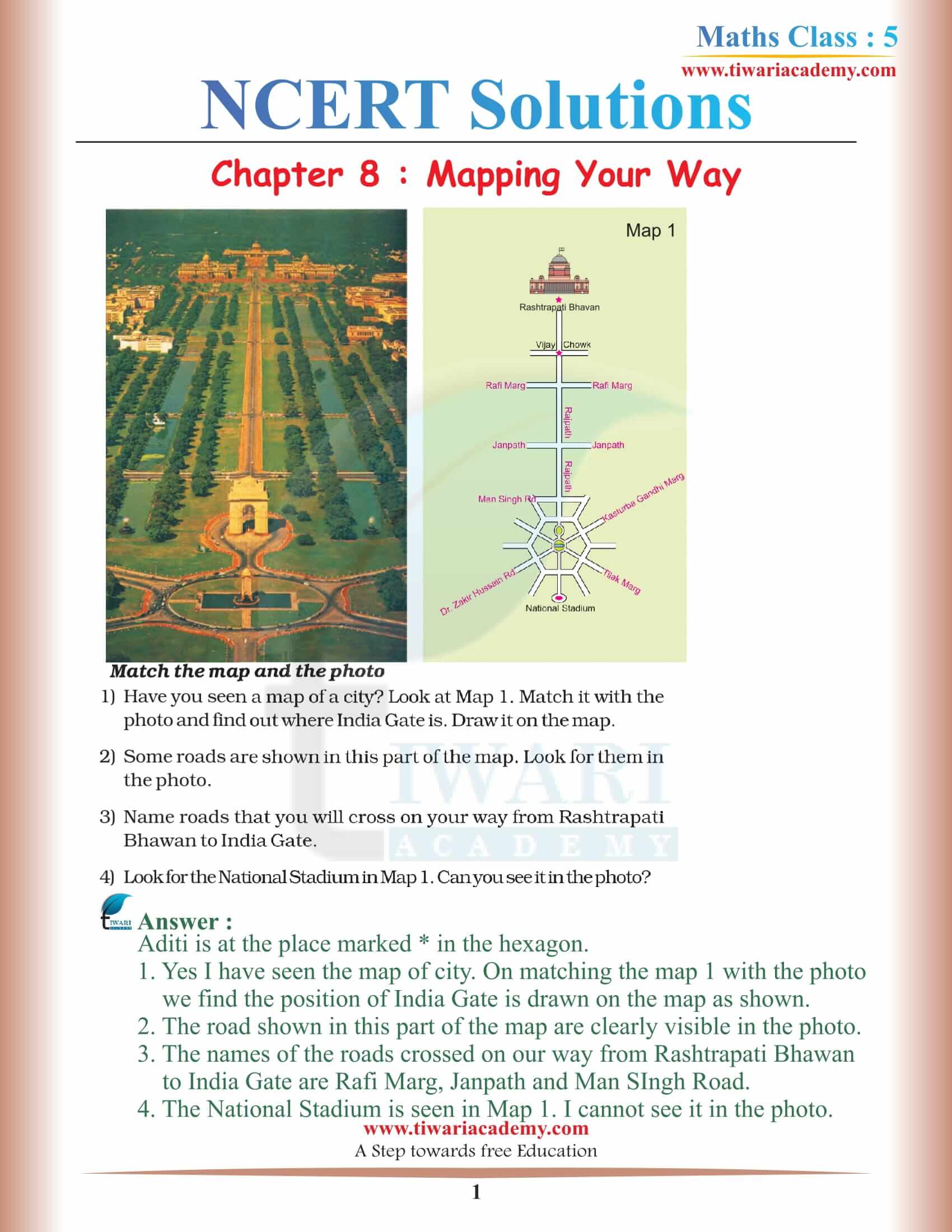 NCERT Solutions for Class 5 Maths Chapter 8 Mapping Your Way