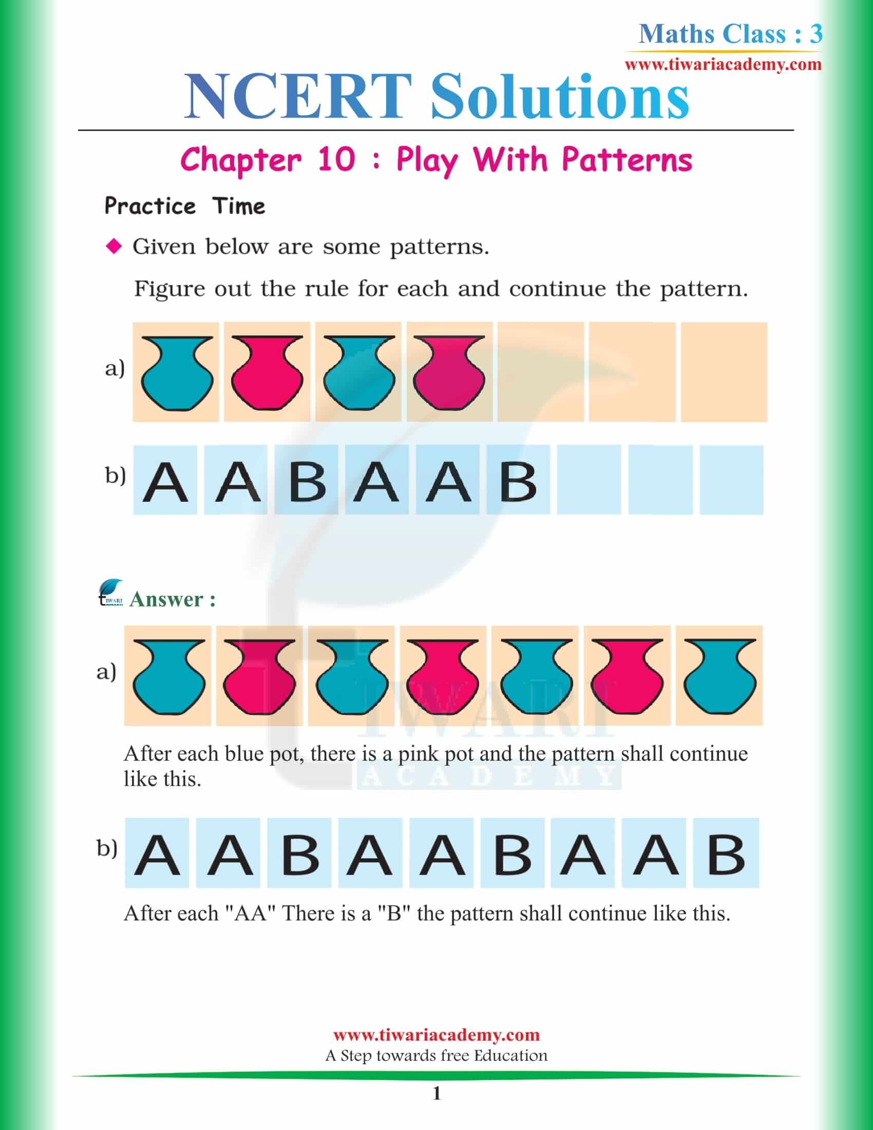 NCERT Solutions for Class 3 Maths Chapter 10 Play with Patterns