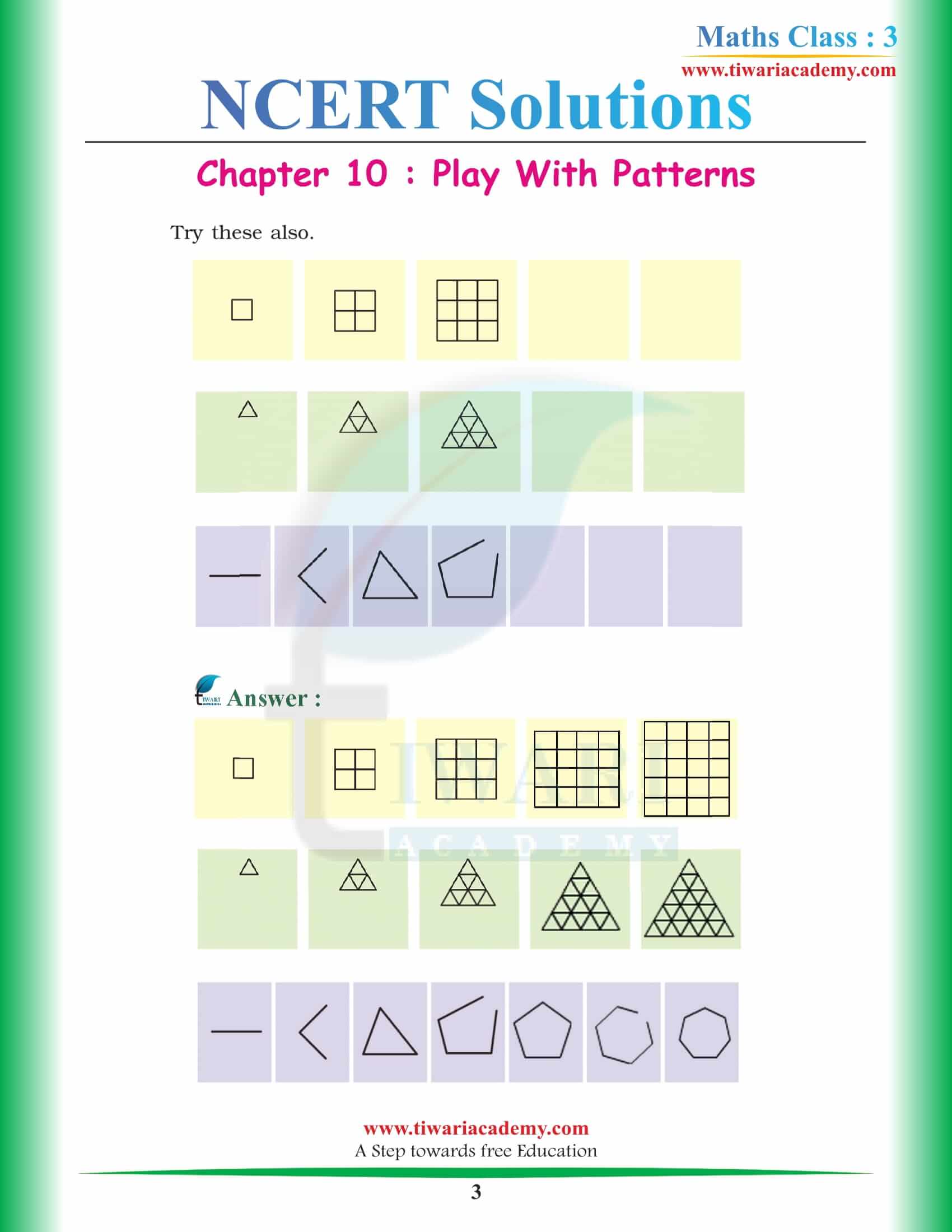 NCERT Solutions for Class 3 Maths Chapter 10 in PDF