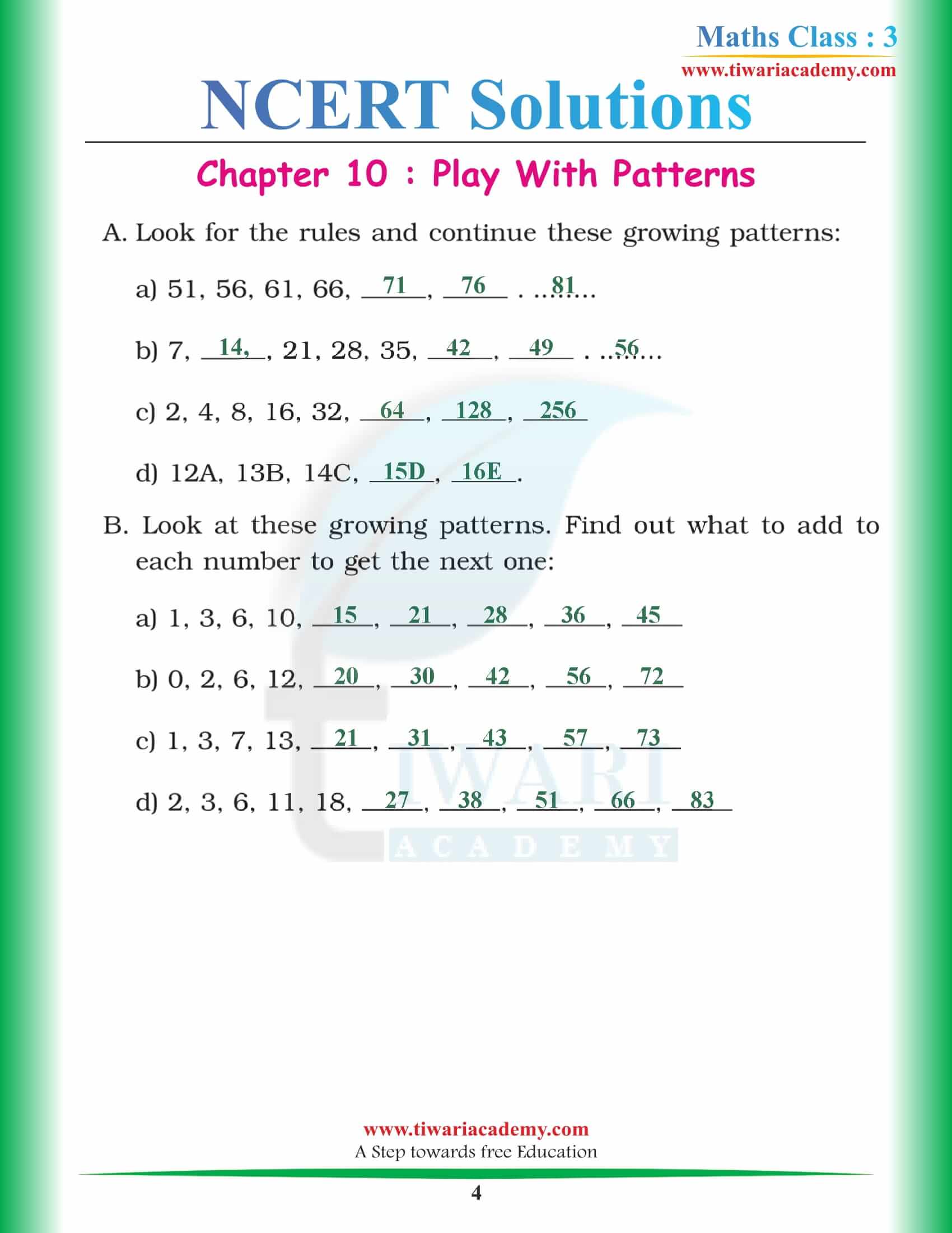 NCERT Solutions for Class 3 Maths Chapter 10 in English Medium
