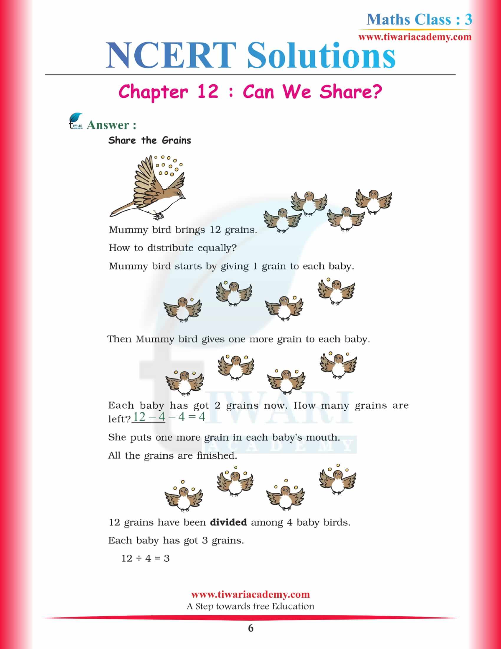 NCERT Solutions for Class 3 Maths Chapter 12 pdf file
