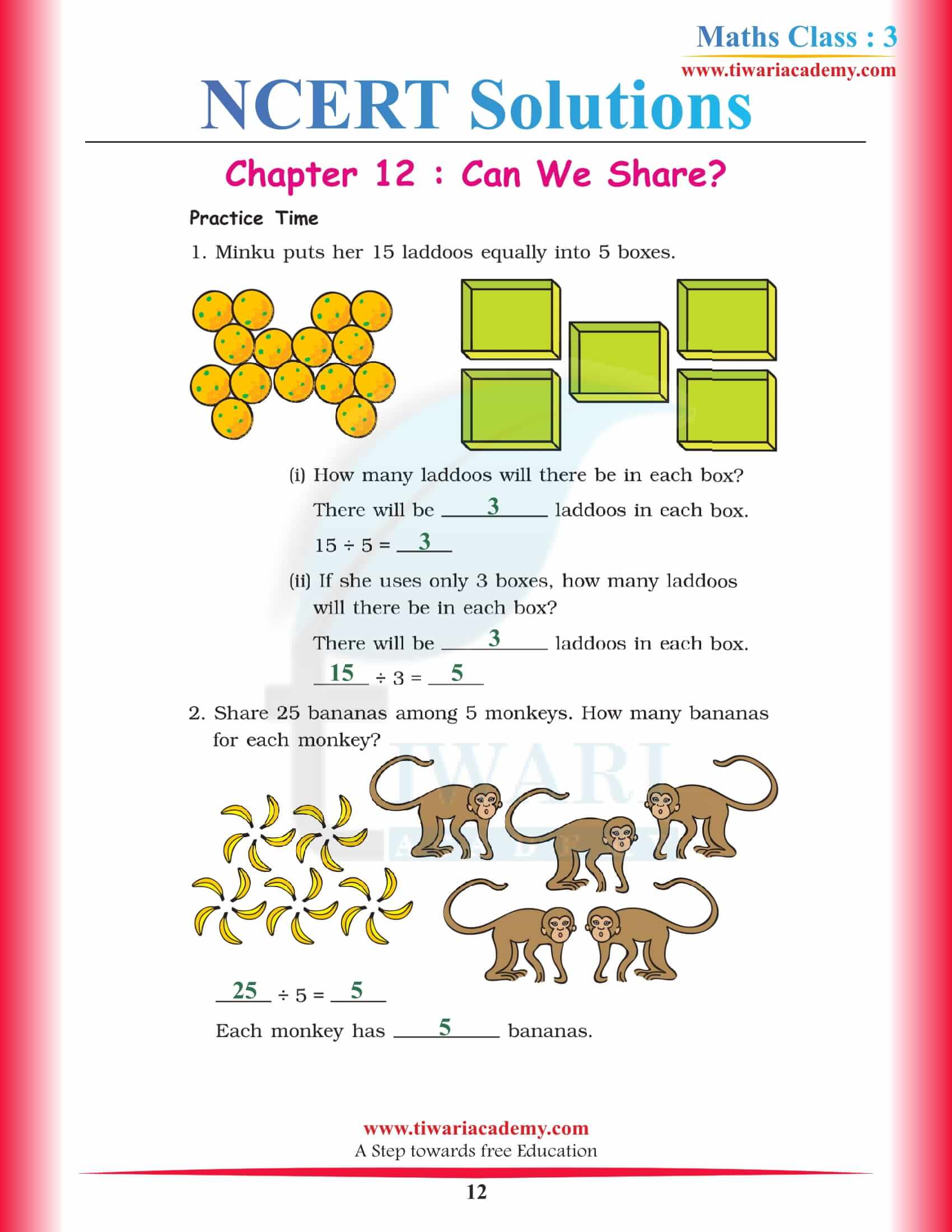 3rd CBSE Maths Chapter 12 Solutions
