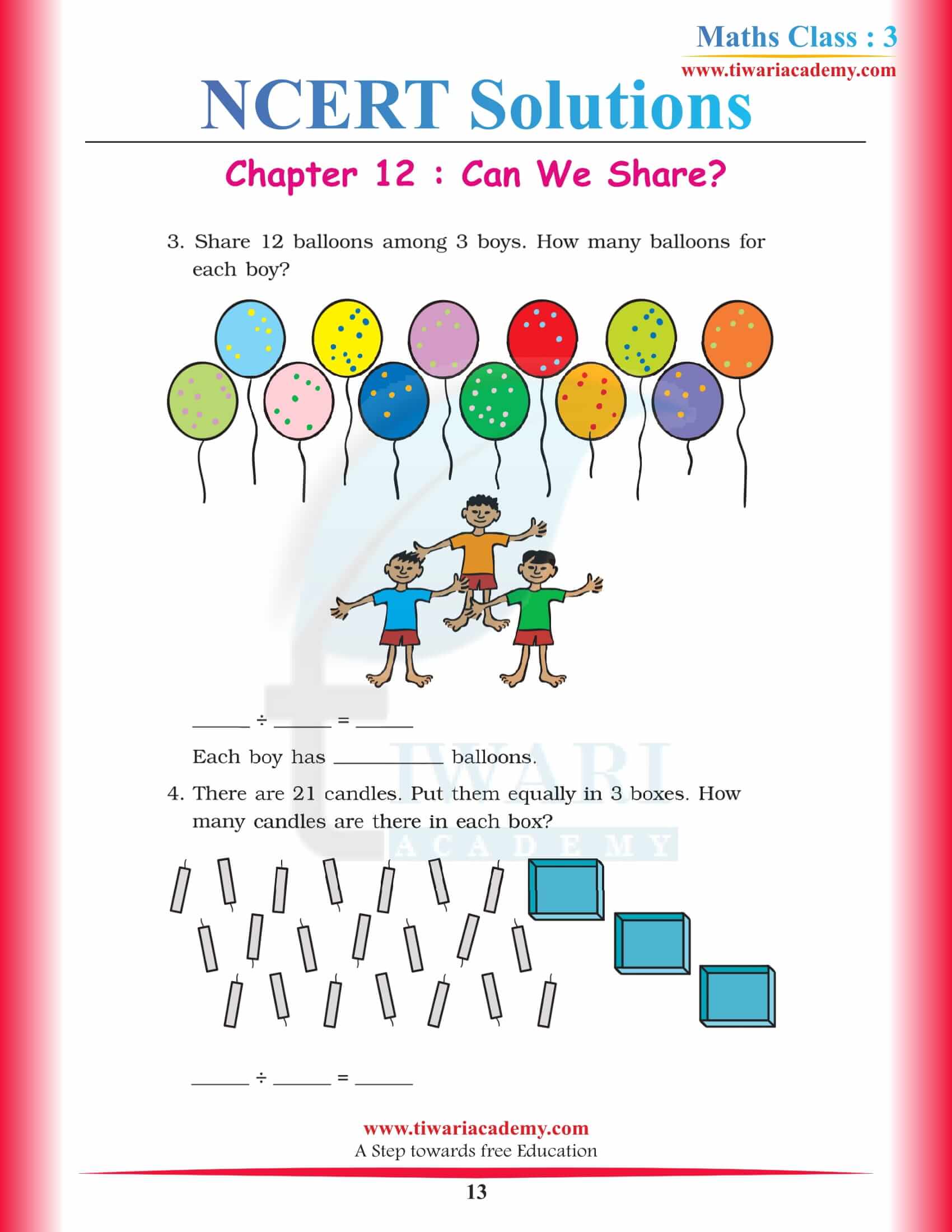 3rd CBSE Maths Chapter 12 Question Answers