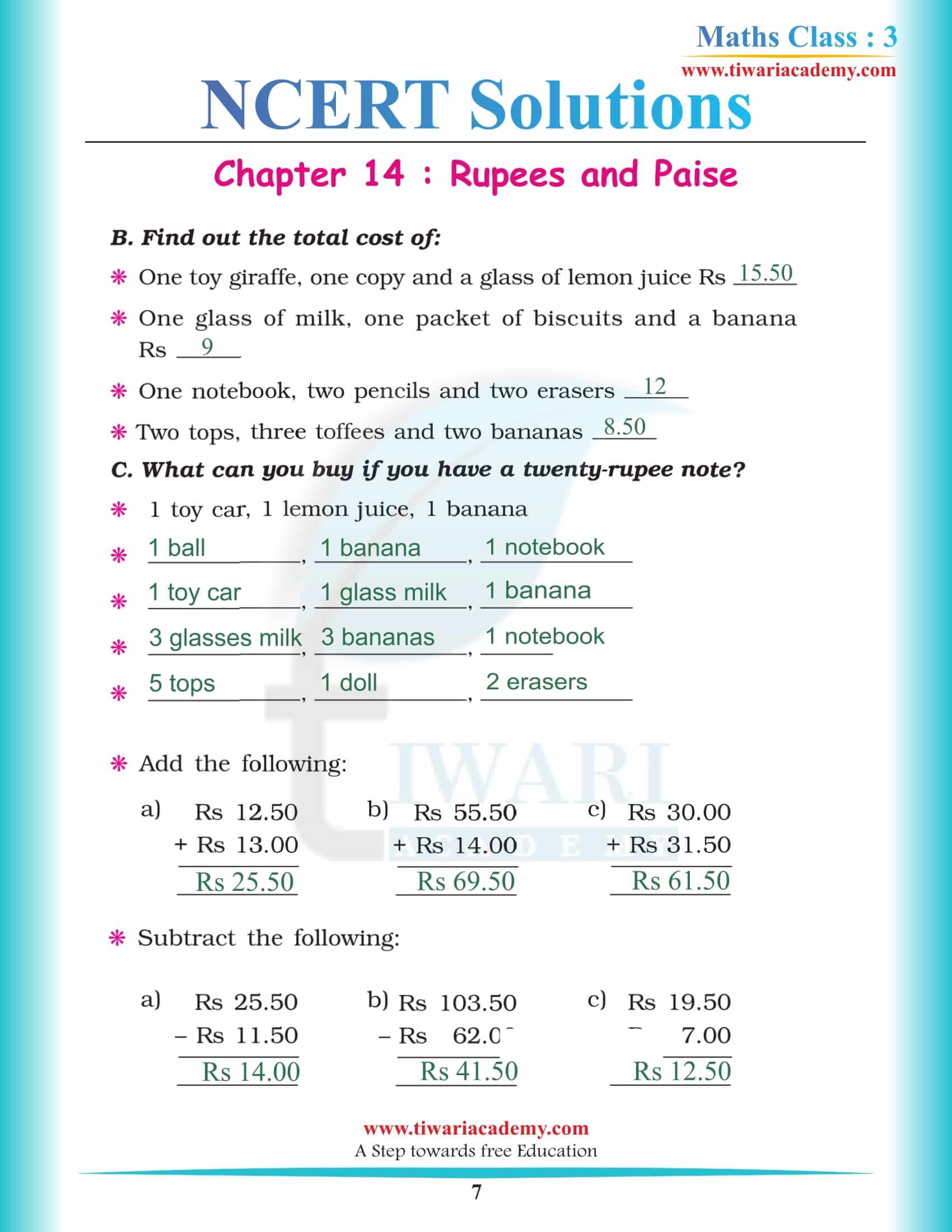 Class 3 Maths Chapter 14 download sols